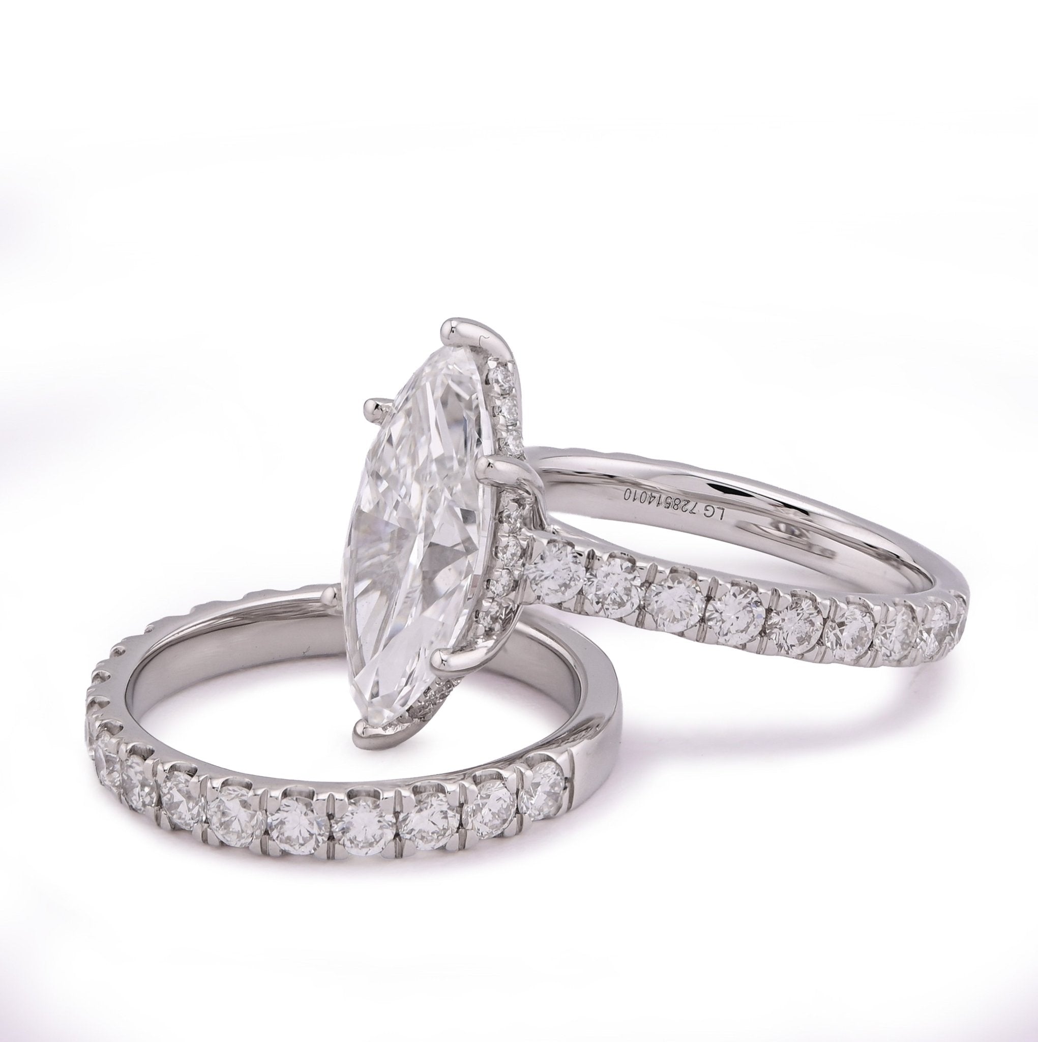 14K White Gold Marquise 4.06CT Solitaire Centre Side Iced with Band 6.11TC Women Lab Diamond Ring with Band - Elite Jewelers - Rings