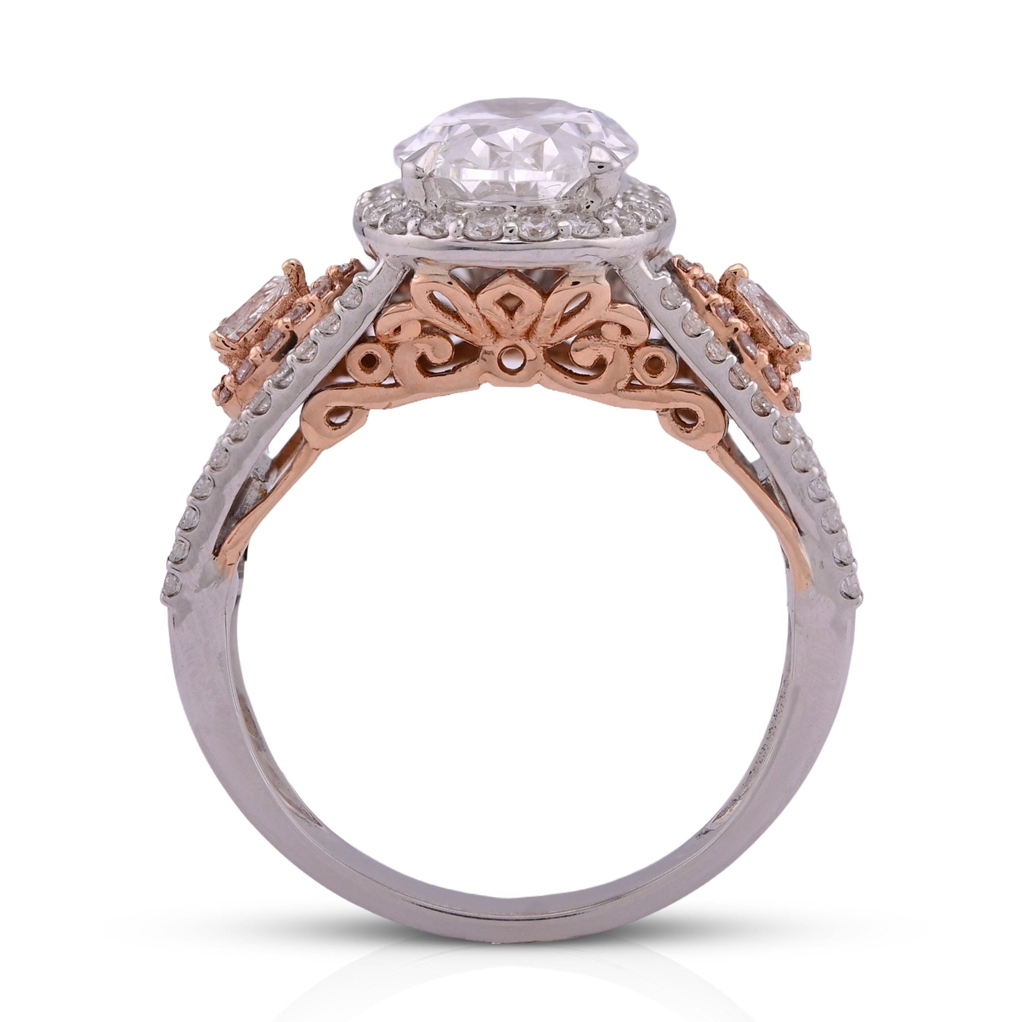 14K White Gold Oval 3.0CT Centre Solitaire Round/Baguette/Pear Lab Diamond 4.03TC Women Ring - Elite Jewelers - Rings