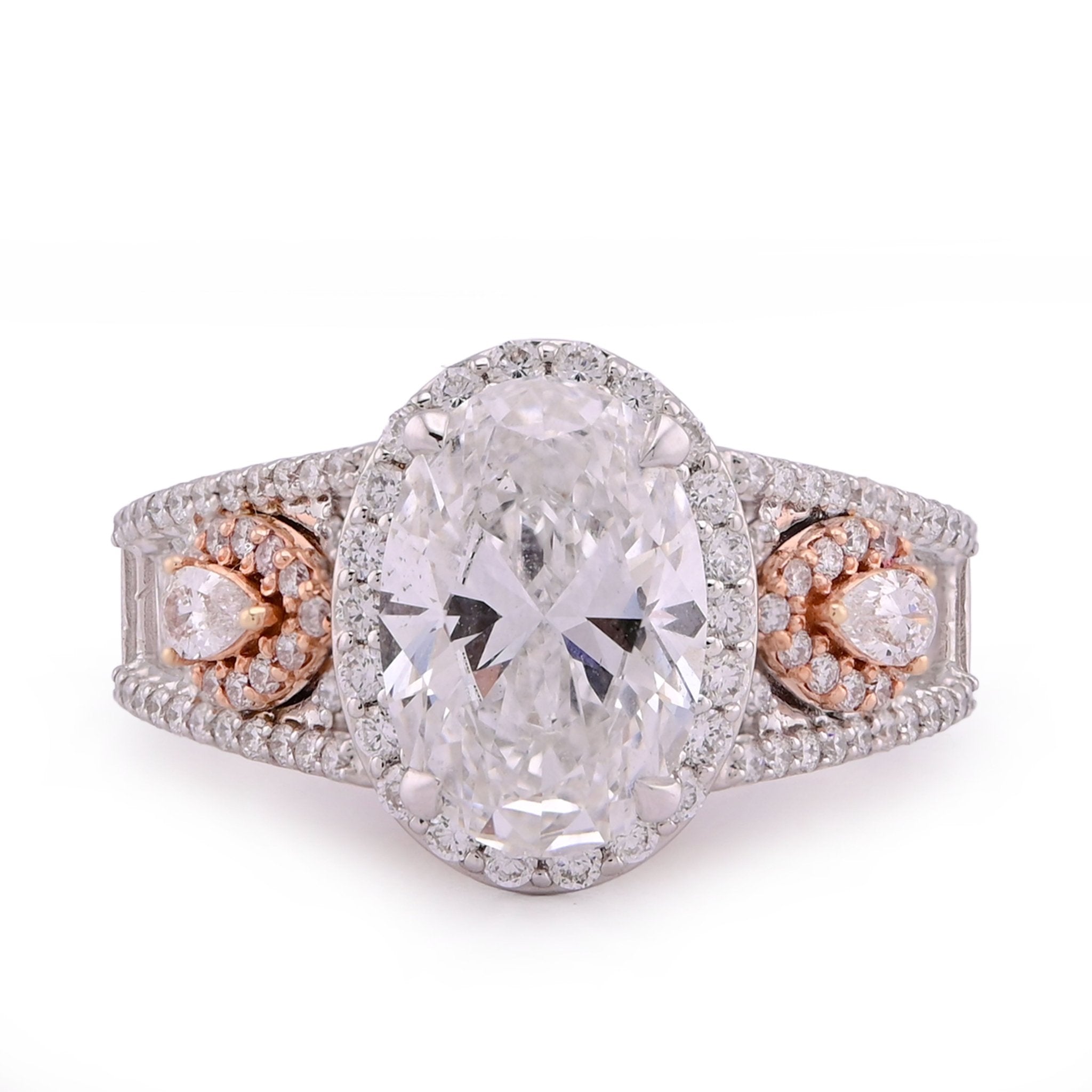 14K White Gold Oval 3.0CT Centre Solitaire Round/Baguette/Pear Lab Diamond 4.03TC Women Ring - Elite Jewelers - Rings