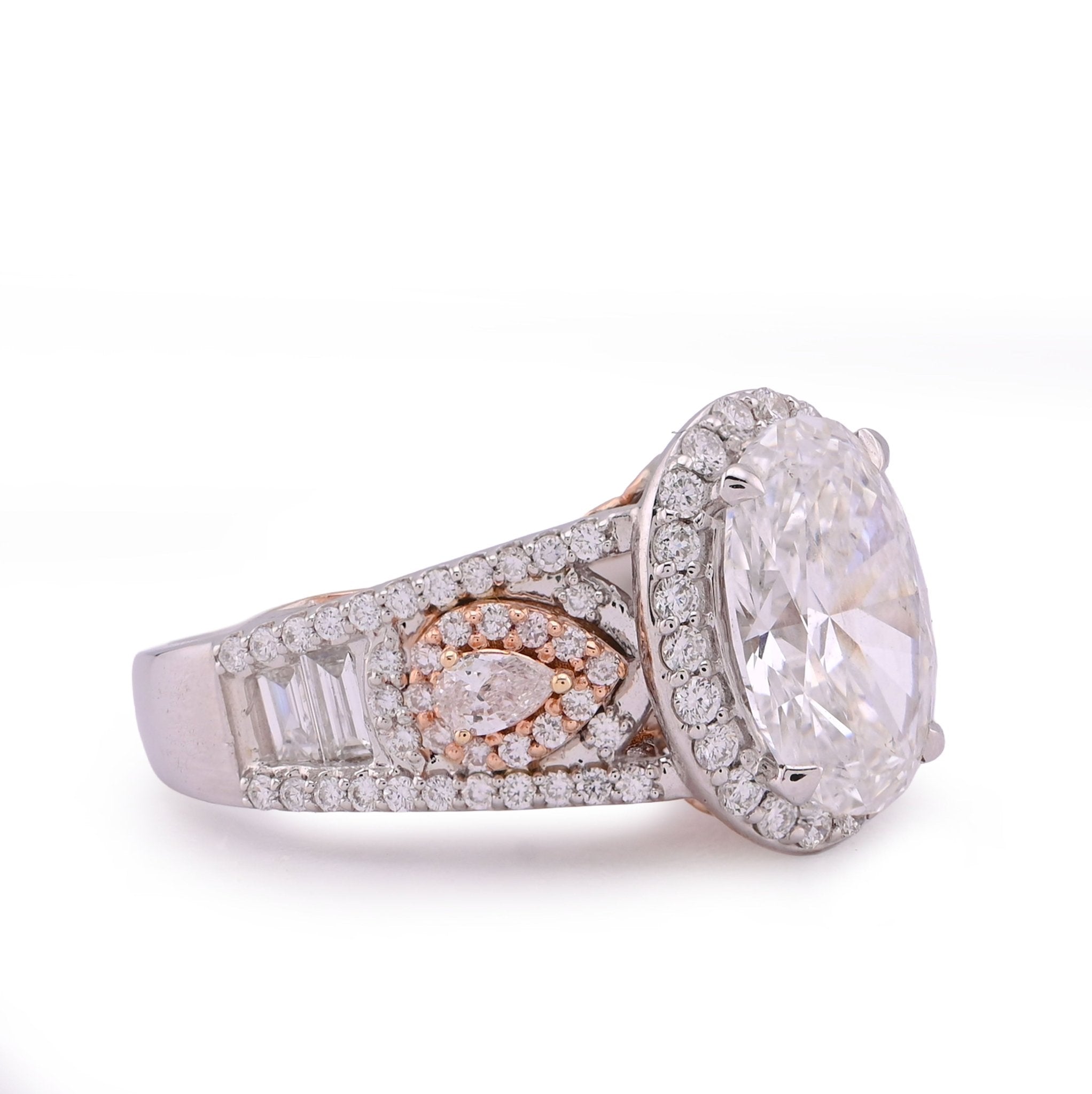 14K White Gold Oval 3.0CT Centre Solitaire Round/Baguette/Pear Lab Diamond 4.03TC Women Ring - Elite Jewelers - Rings