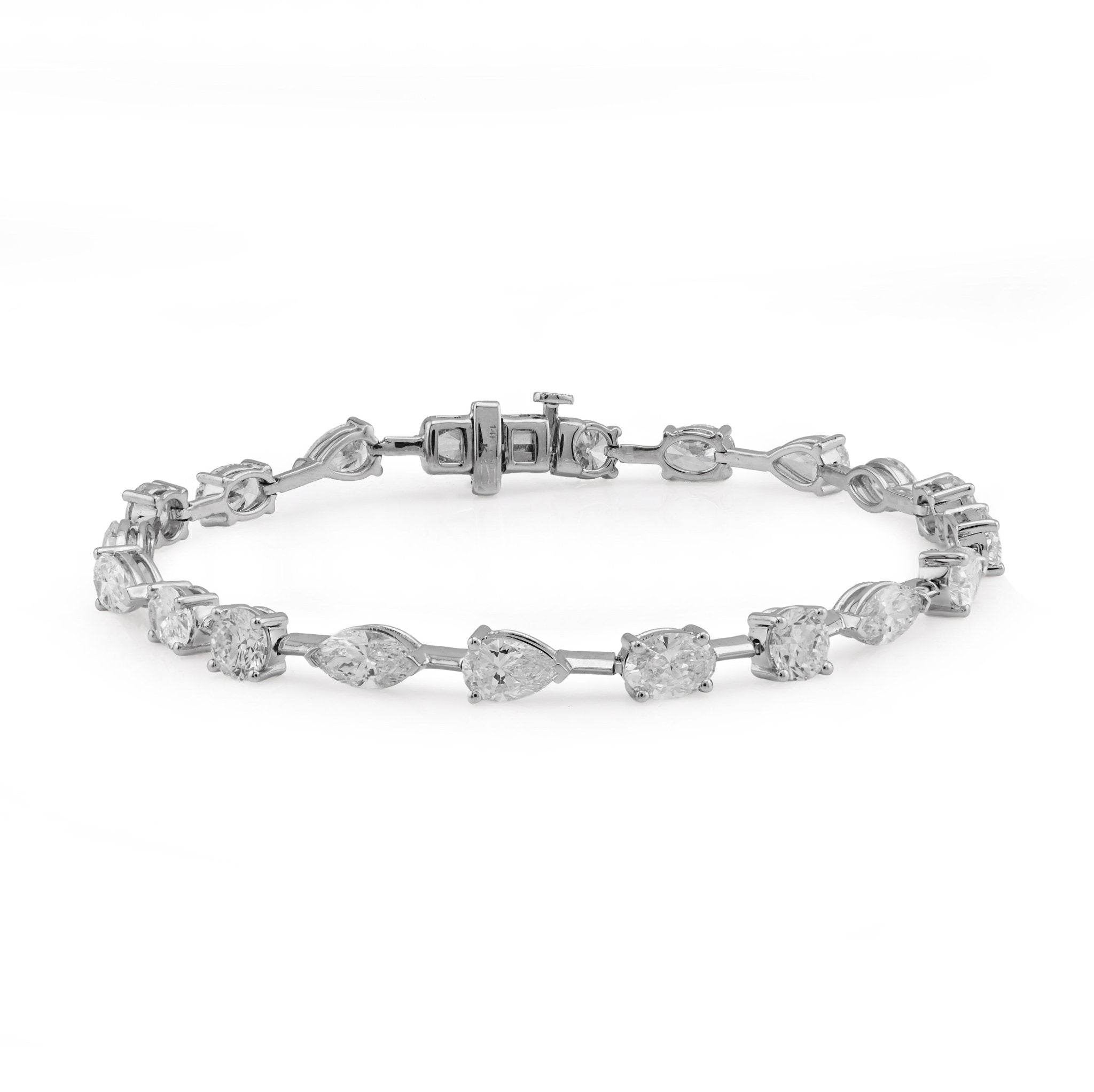 14K White Gold Oval/Marquise/Tera drop/Round Solitaire Diamond Bracelet 7" Men Women - Elite Jewelers - Bracelets