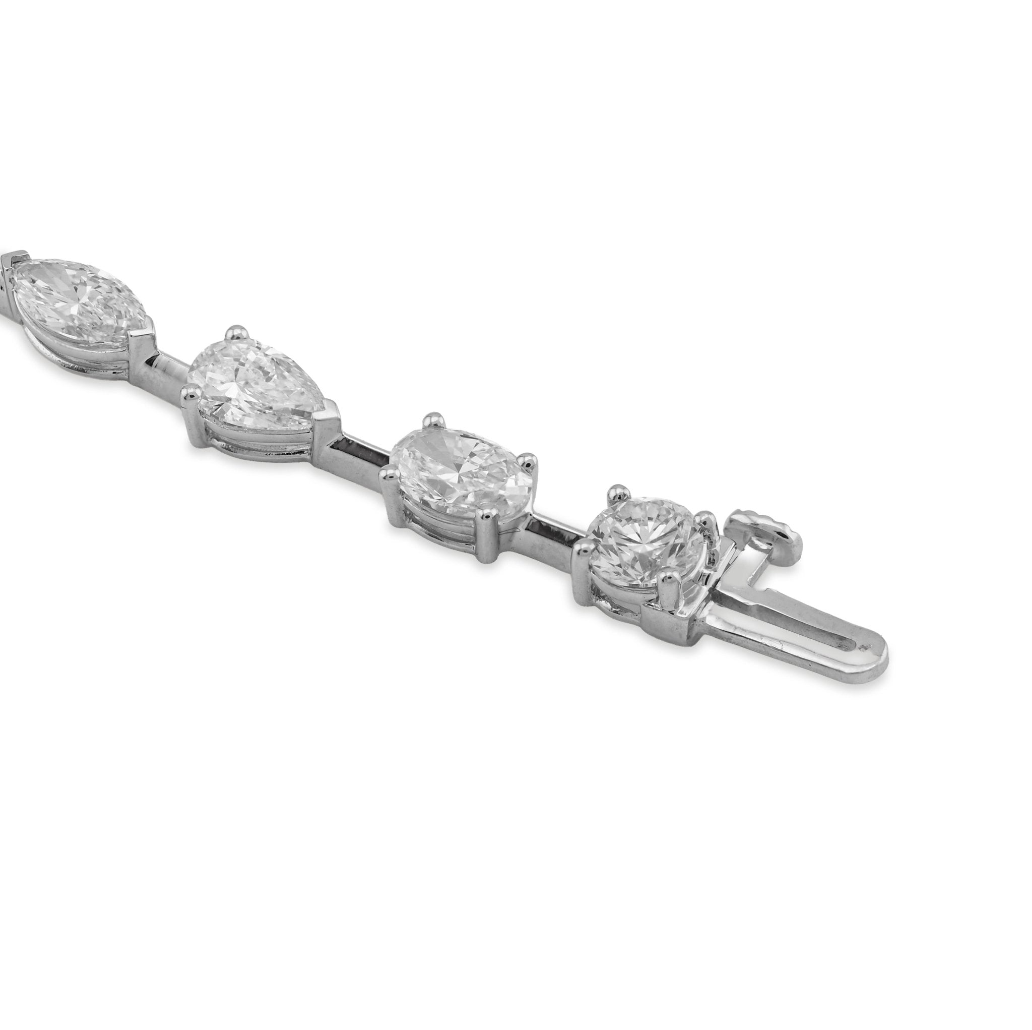 14K White Gold Oval/Marquise/Tera drop/Round Solitaire Diamond Bracelet 7" Men Women - Elite Jewelers - Bracelets