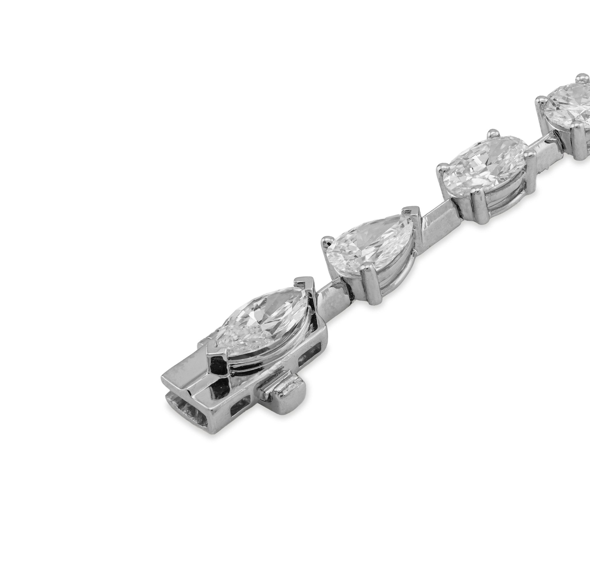 14K White Gold Oval/Marquise/Tera drop/Round Solitaire Diamond Bracelet 7" Men Women - Elite Jewelers - Bracelets