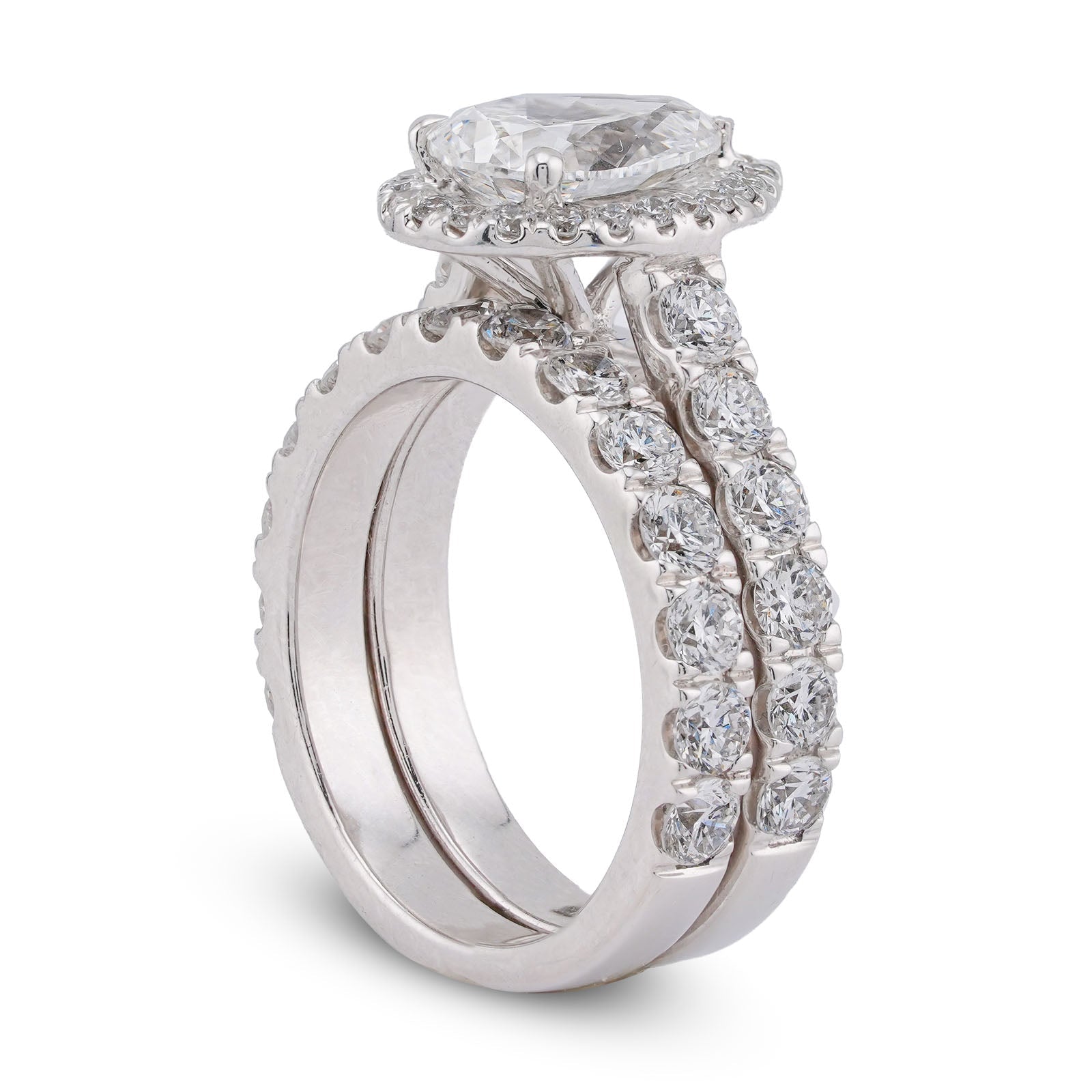 14K White Gold Pear Centre Solitaire Halo 4.35CT Lab Diamond Women Ring with Band - Elite Jewelers-Rings