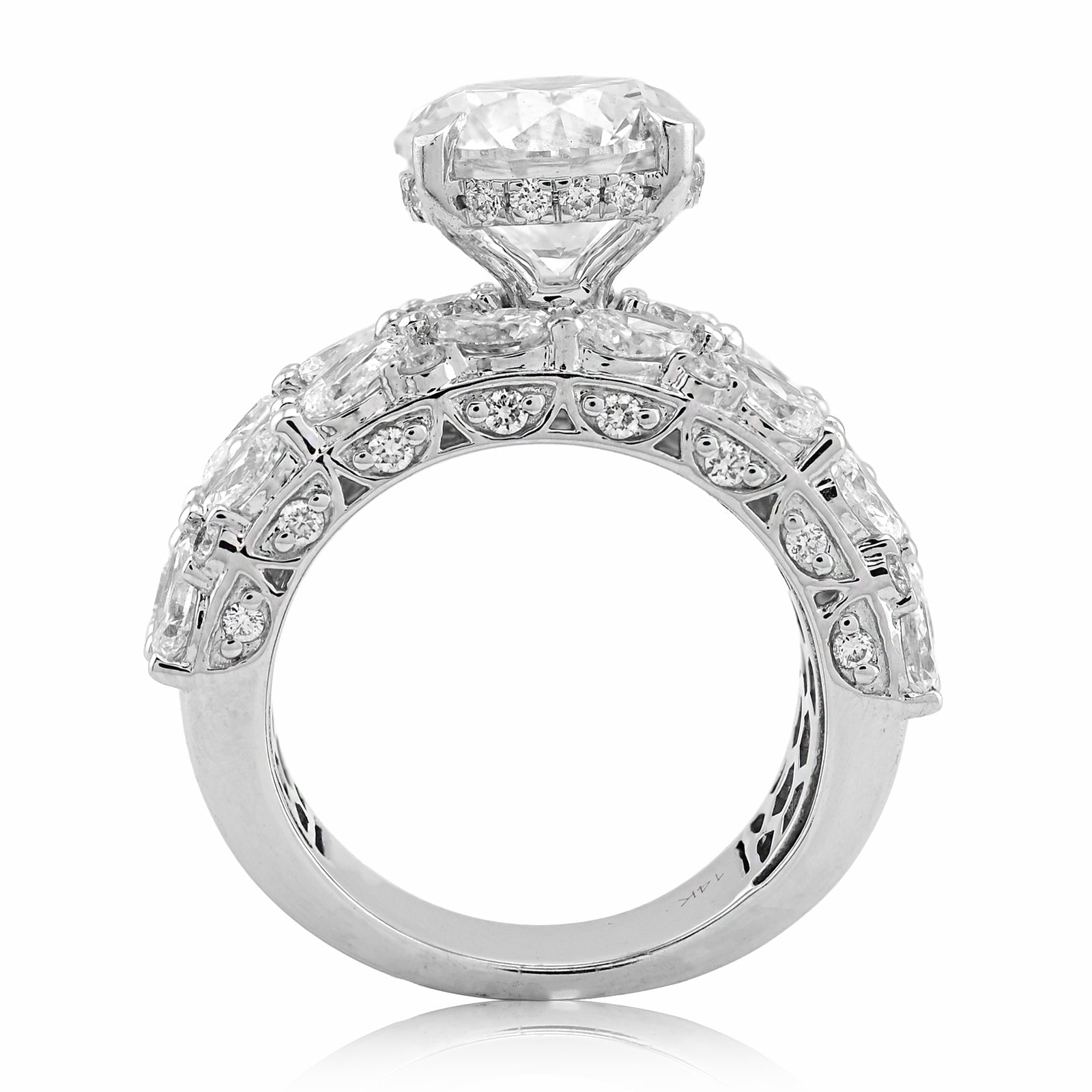 14K White Gold Round Solitaire Tear Drop/Marquise 7.7CT Lab Diamond Side Iced Women Ring - Elite Jewelers - Rings