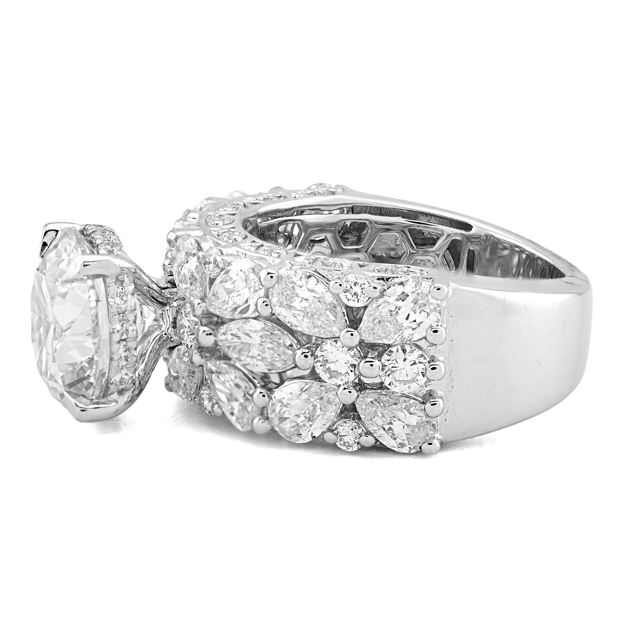 14K White Gold Round Solitaire Tear Drop/Marquise 7.7CT Lab Diamond Side Iced Women Ring - Elite Jewelers - Rings