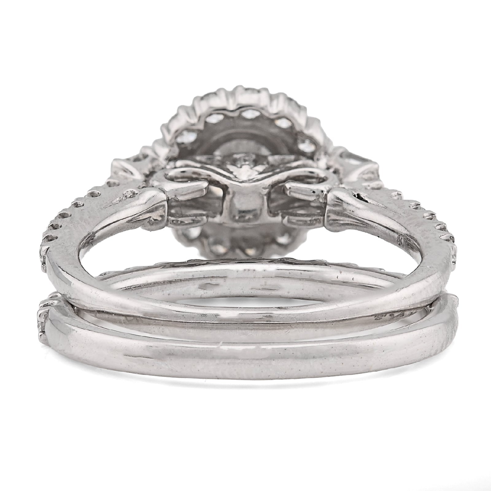14K White Gold Solitare/Baguette 1.50CT Natural Diamond Flower Women Wedding Ring - Elite Jewelers - Rings