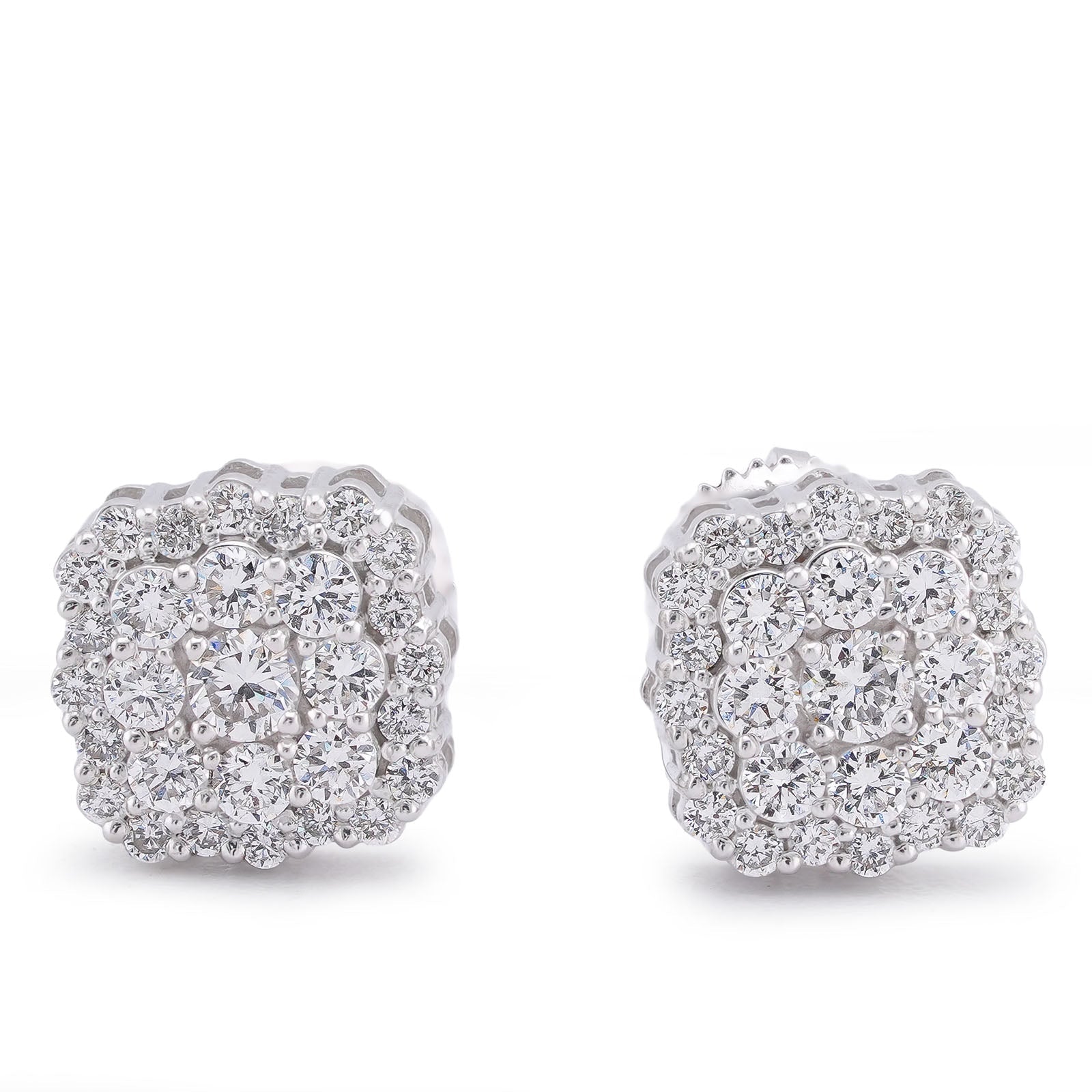 14K White Gold Square Shape Cluster Lab Diamond 0.62CT Men Women Earrings - Elite Jewelers-Earrings