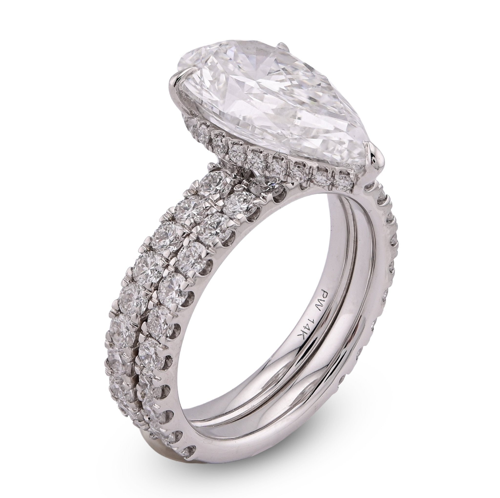 14K White Gold Tear Drop/Pear Shape 5.03CT Solitaire with Band 7.01TC with Band Lab Diamond Women Ring - Elite Jewelers - Rings