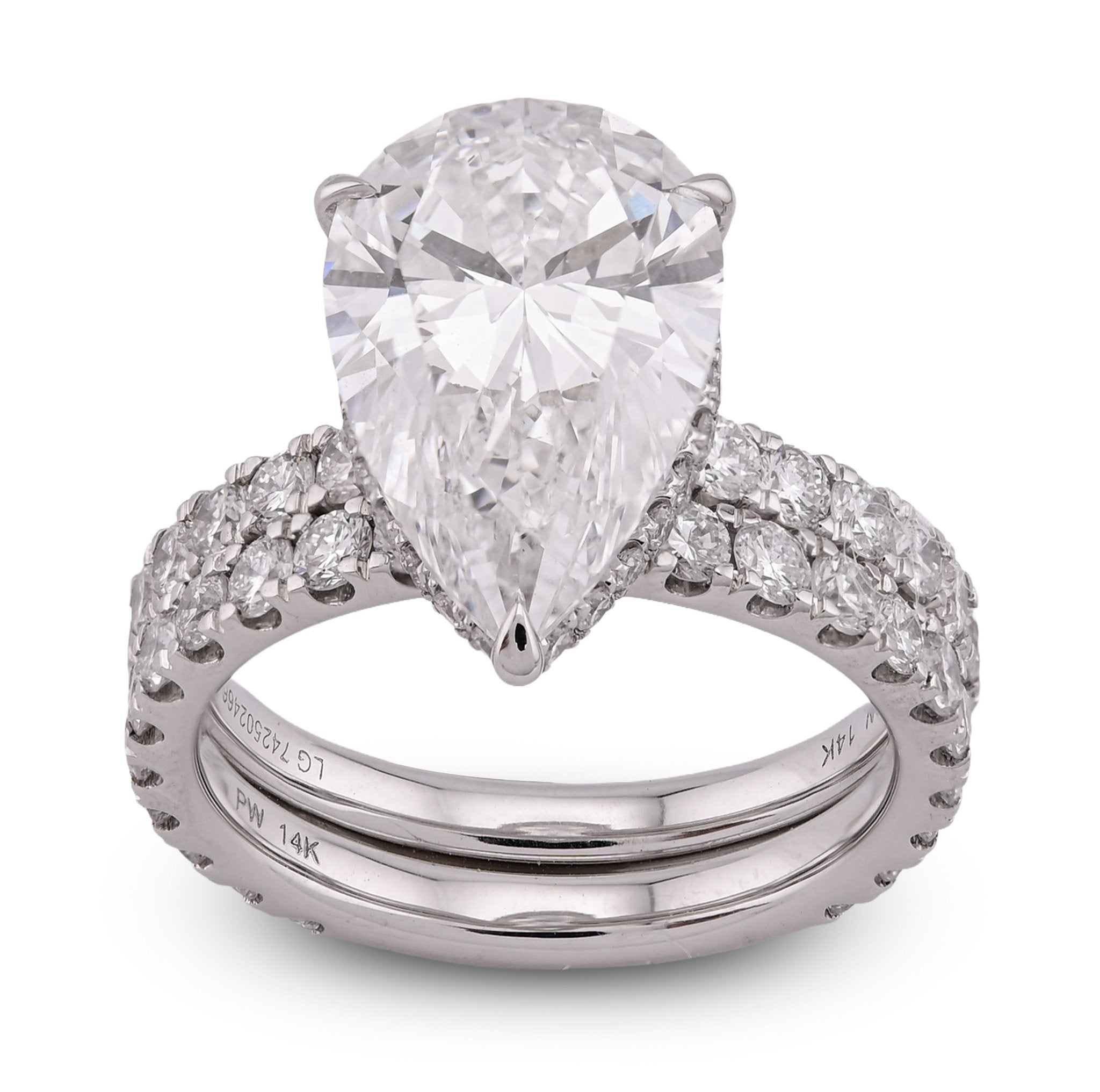 14K White Gold Tear Drop/Pear Shape 5.03CT Solitaire with Band 7.01TC with Band Lab Diamond Women Ring - Elite Jewelers - Rings