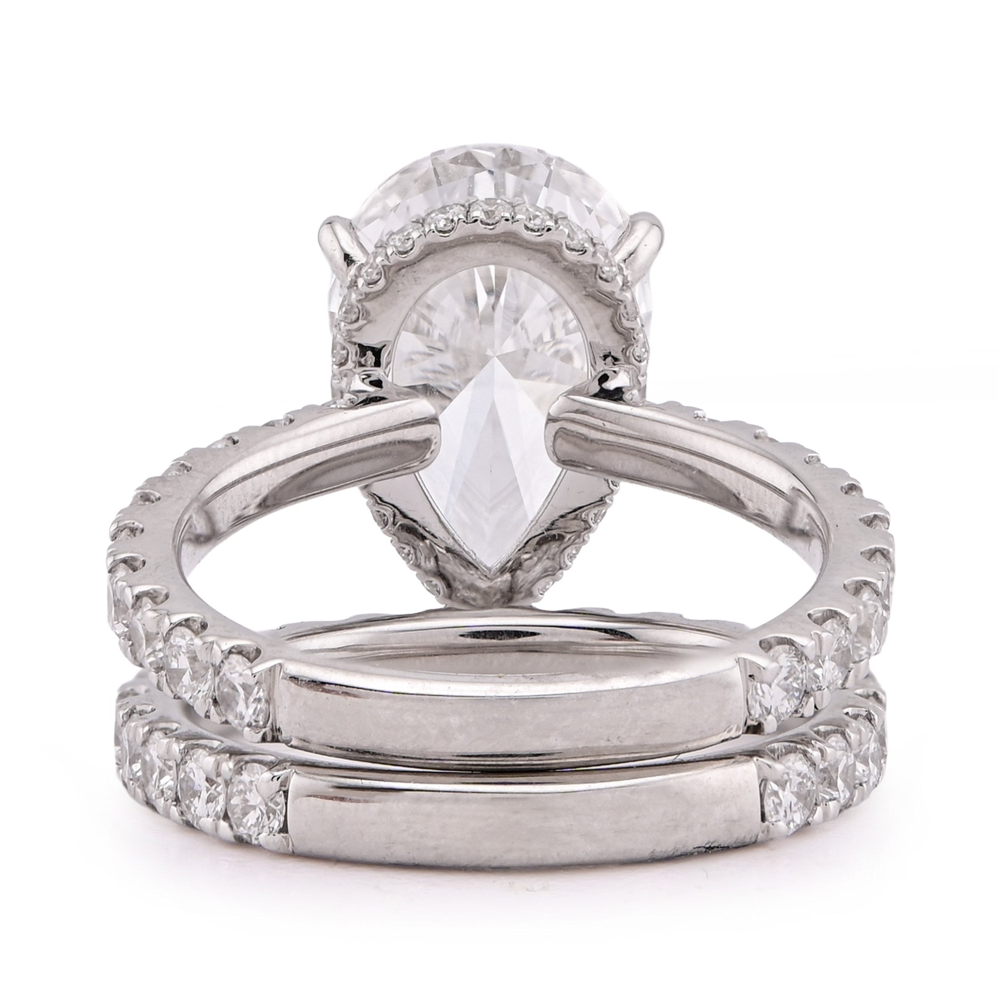 14K White Gold Tear Drop/Pear Shape 5.03CT Solitaire with Band 7.01TC with Band Lab Diamond Women Ring - Elite Jewelers - Rings