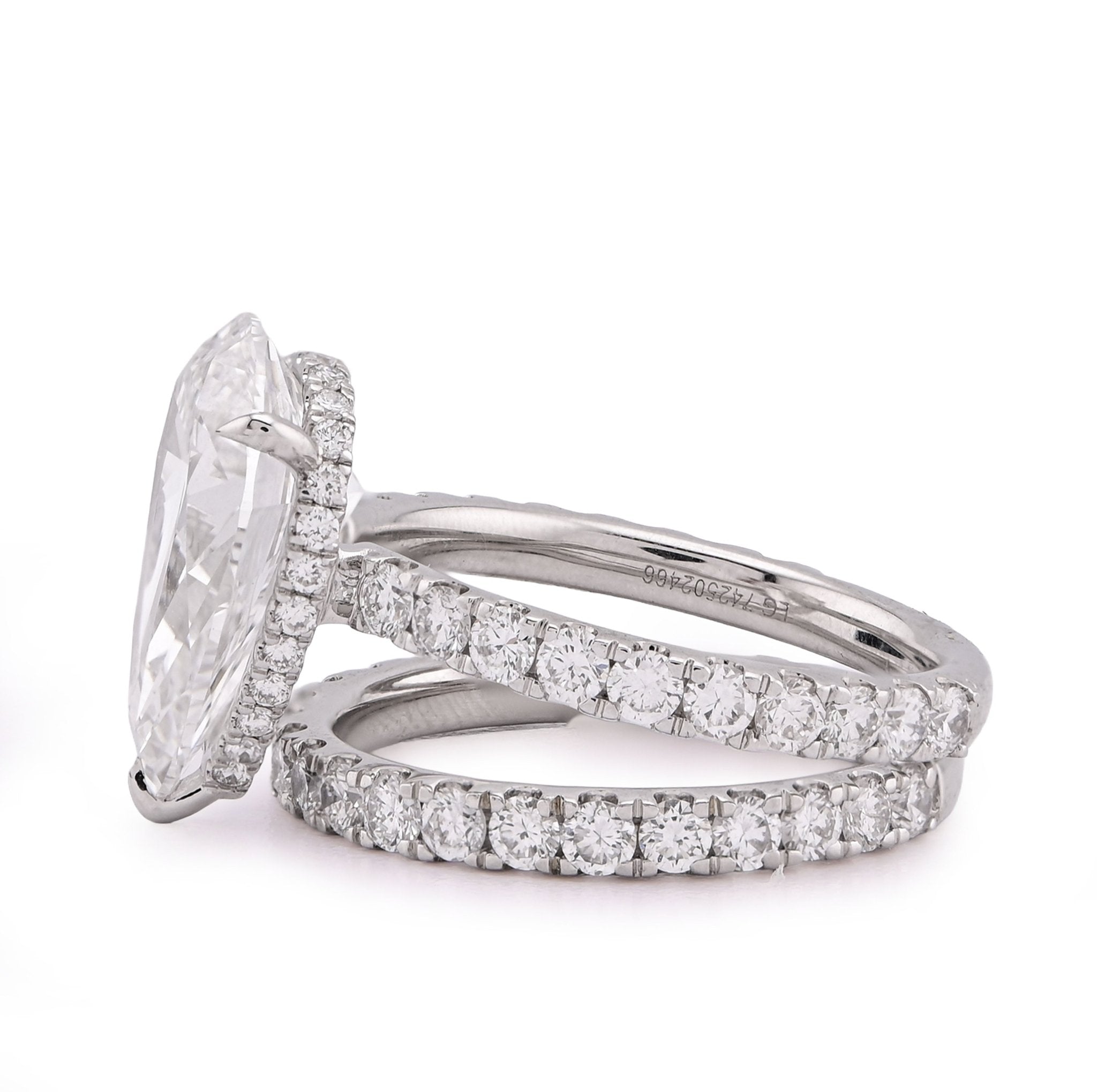 14K White Gold Tear Drop/Pear Shape 5.03CT Solitaire with Band 7.01TC with Band Lab Diamond Women Ring - Elite Jewelers - Rings