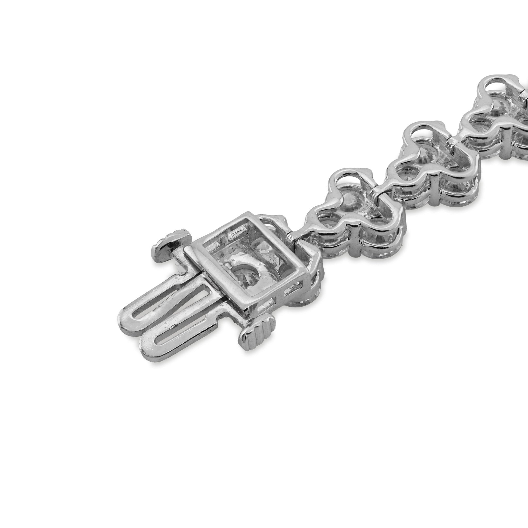 14K White Gold Three Leaf Clover 13CT Solitaire Diamond 13CT Bracelet 7" Men Women - Elite Jewelers - Bracelets