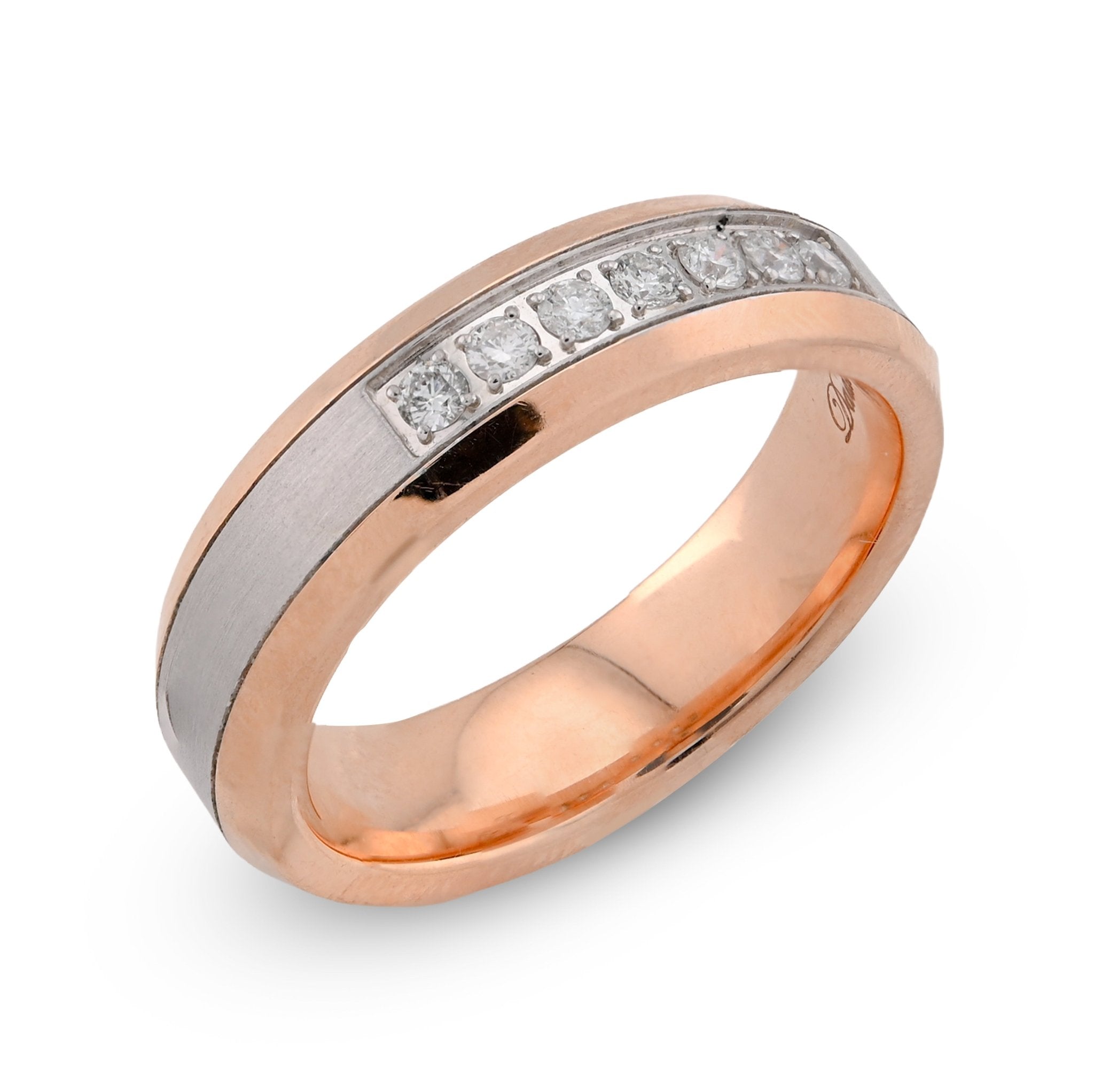 14K White/Rose Gold 0.25CT Natural Diamond Prong Set Centre Men band - Elite Jewelers - Rings