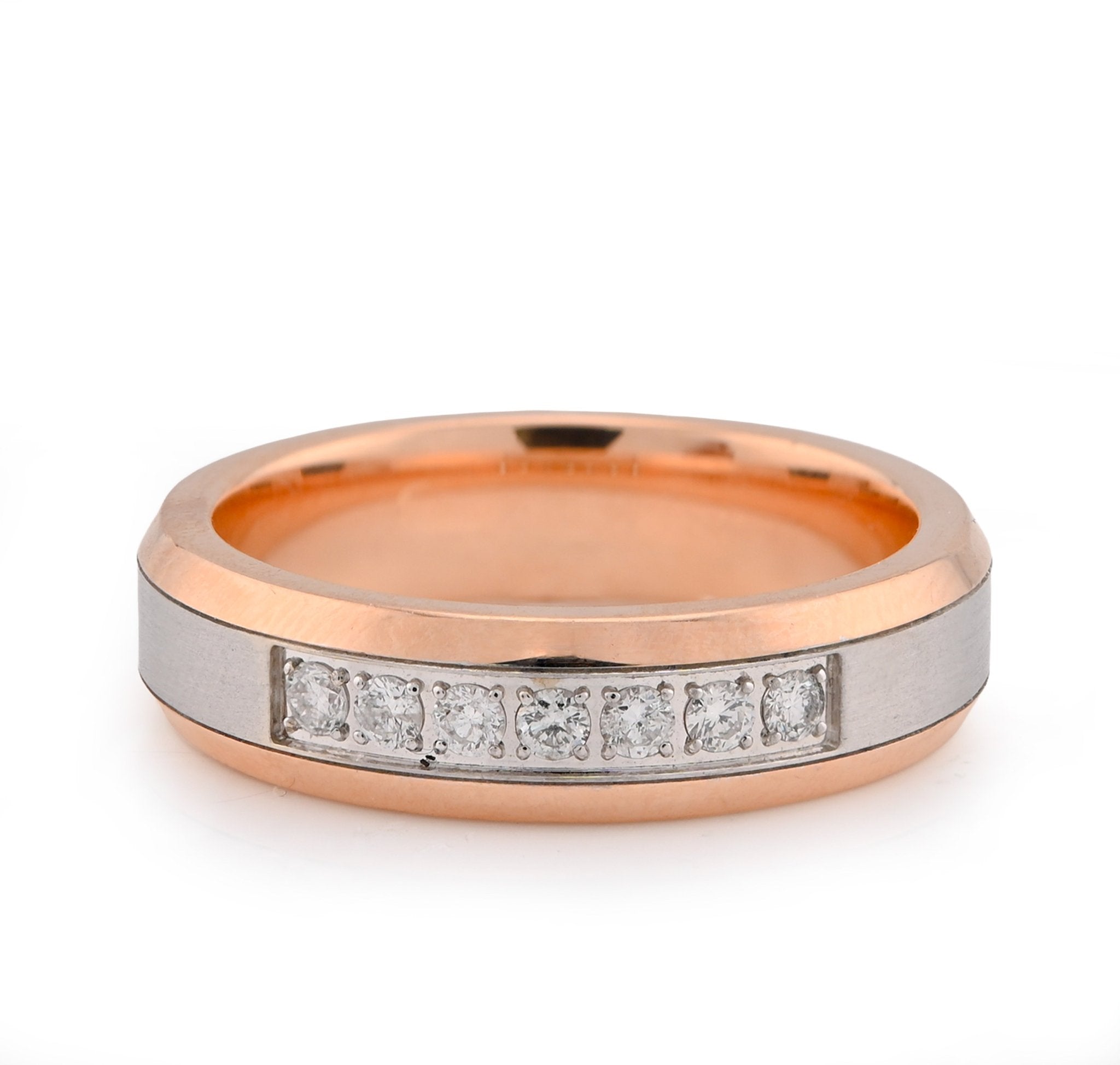 14K White/Rose Gold 0.25CT Natural Diamond Prong Set Centre Men band - Elite Jewelers - Rings