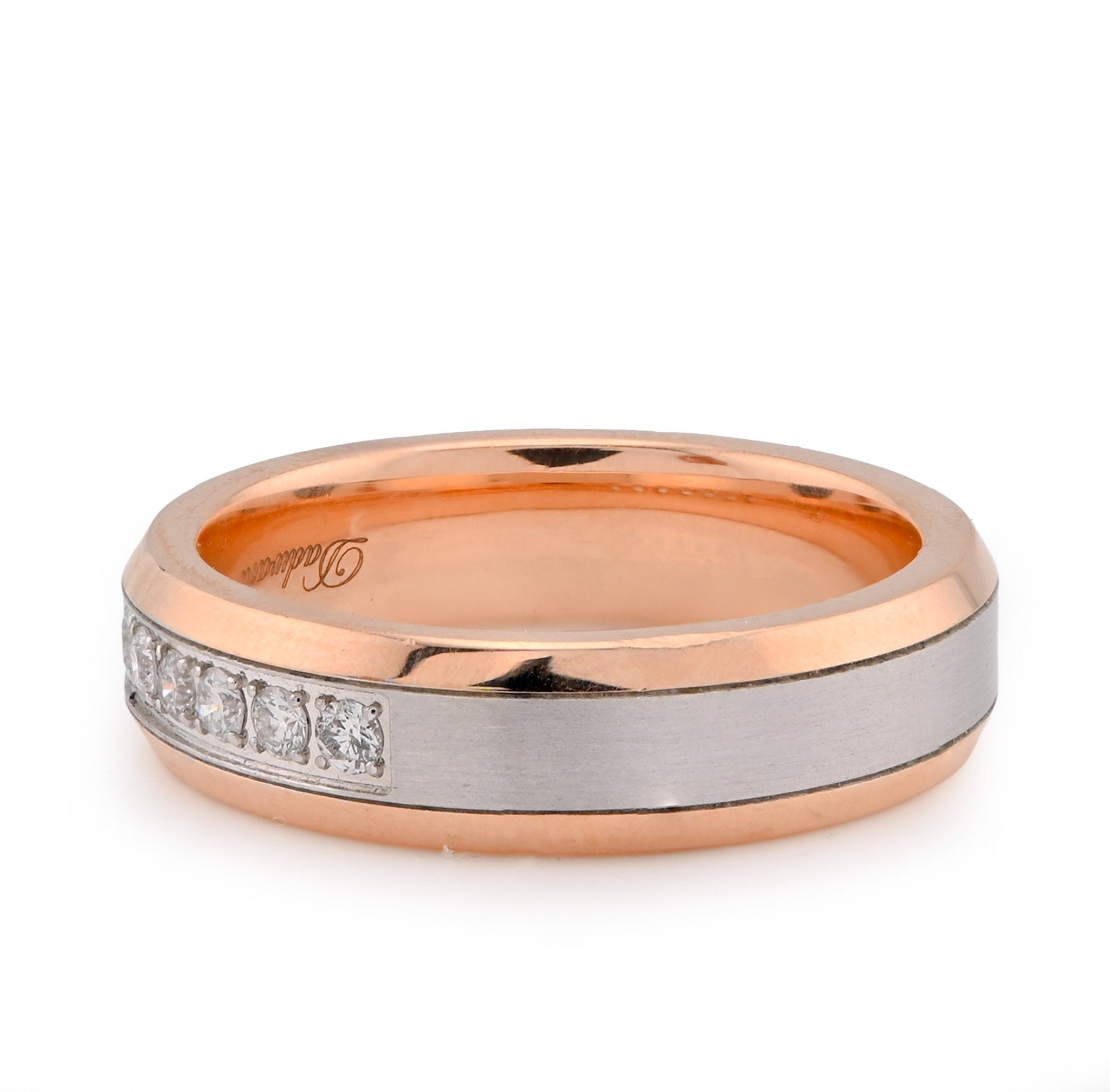 14K White/Rose Gold 0.25CT Natural Diamond Prong Set Centre Men band - Elite Jewelers - Rings