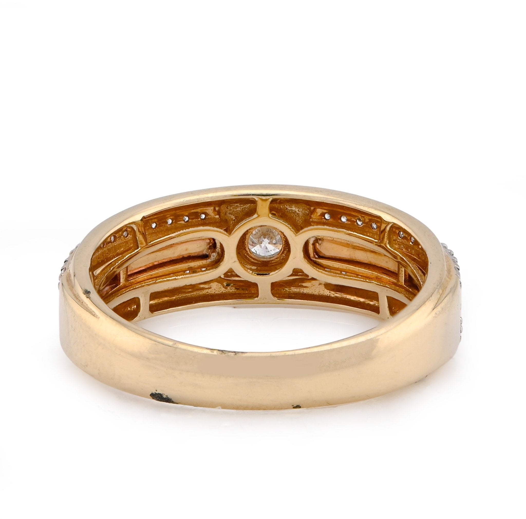 14K White/Rose Gold 0.42CT Centre Solitaire 2 Row Side Natural Diamond 2 Tone Men Band - Elite Jewelers - Rings