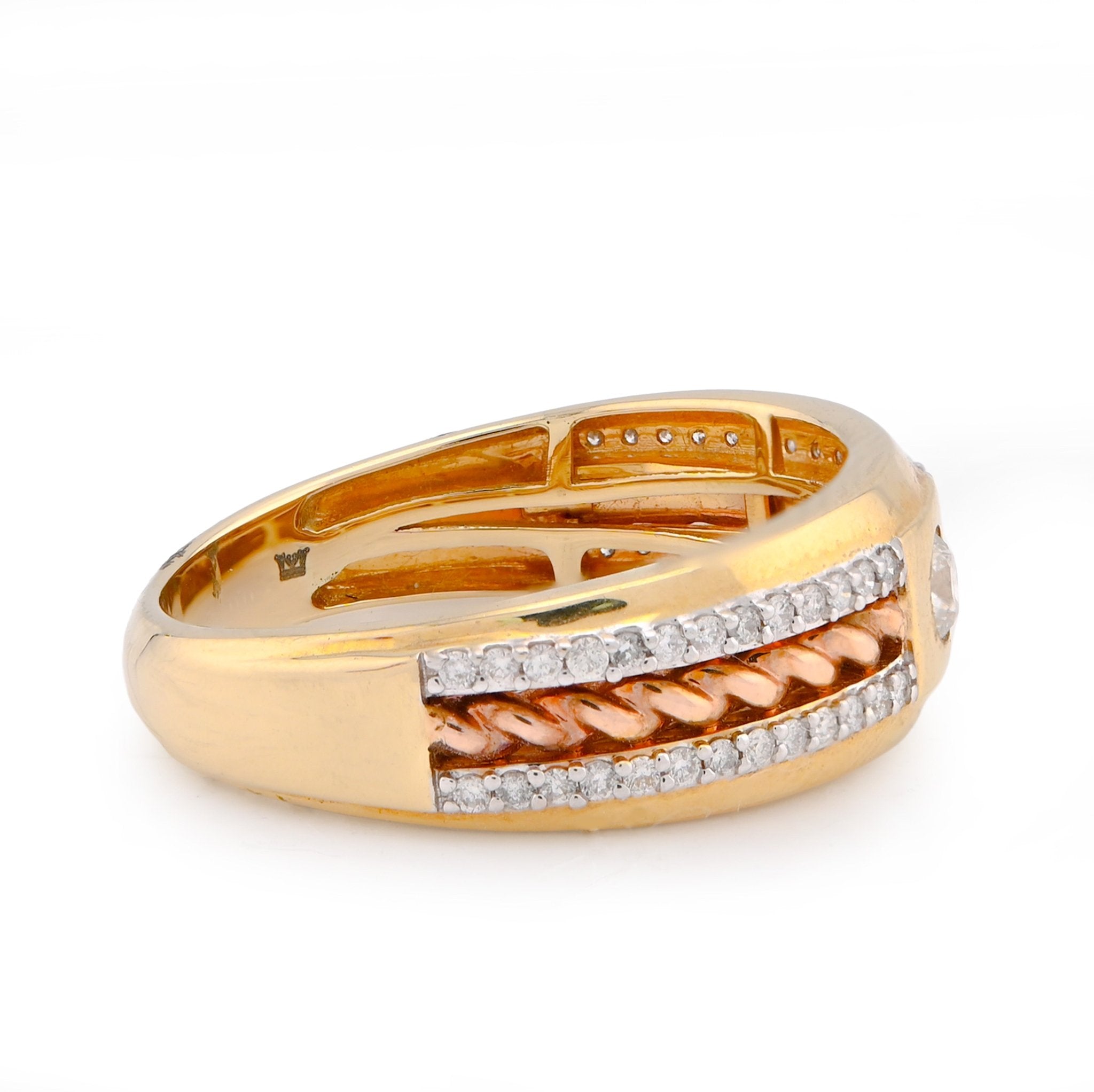 14K White/Rose Gold 0.42CT Centre Solitaire 2 Row Side Natural Diamond 2 Tone Men Band - Elite Jewelers - Rings