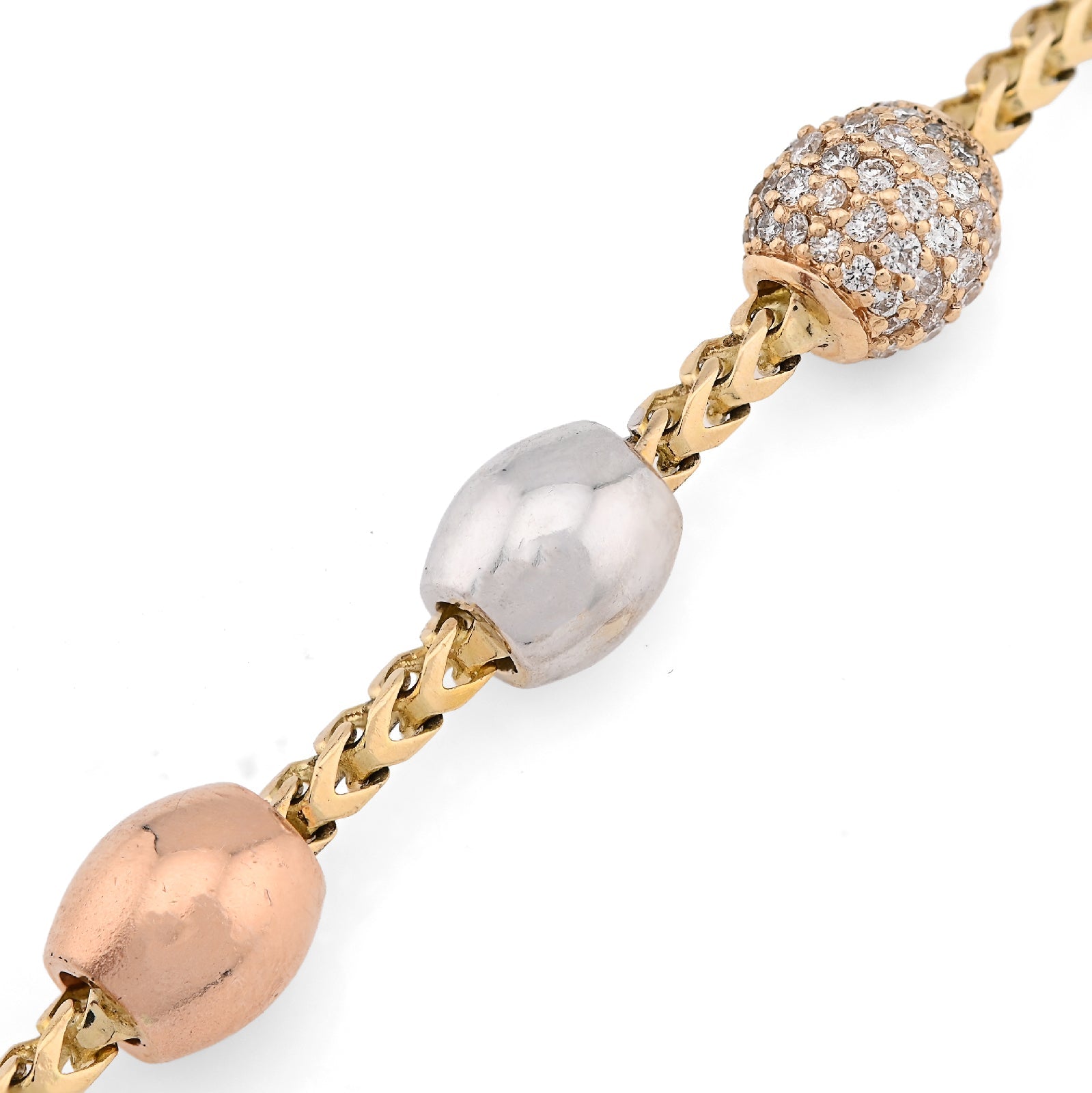 14K White/Yellow/Rose Gold 2.27CT Natural Diamond Round Bead Franco Link 41.4g Bracelet - Elite Jewelers - Bracelets
