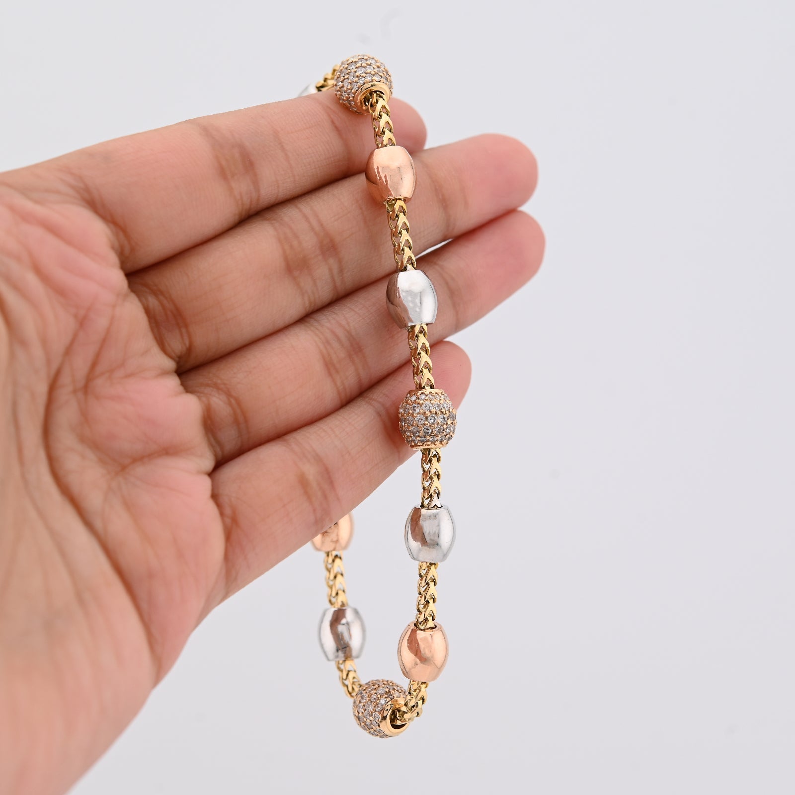 14K White/Yellow/Rose Gold 2.27CT Natural Diamond Round Bead Franco Link 41.4g Bracelet - Elite Jewelers - Bracelets