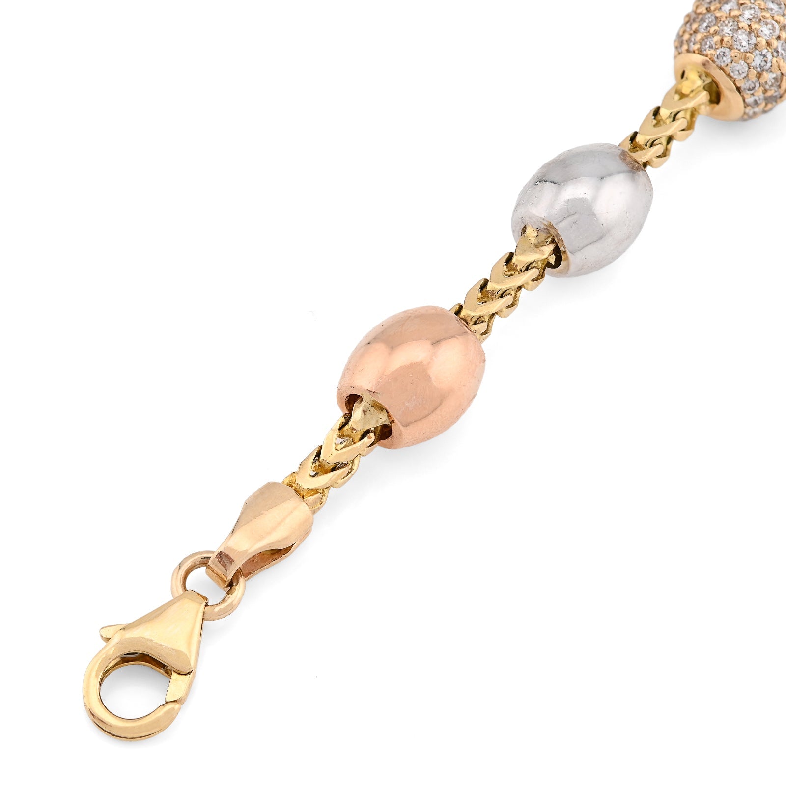 14K White/Yellow/Rose Gold 2.27CT Natural Diamond Round Bead Franco Link 41.4g Bracelet - Elite Jewelers - Bracelets