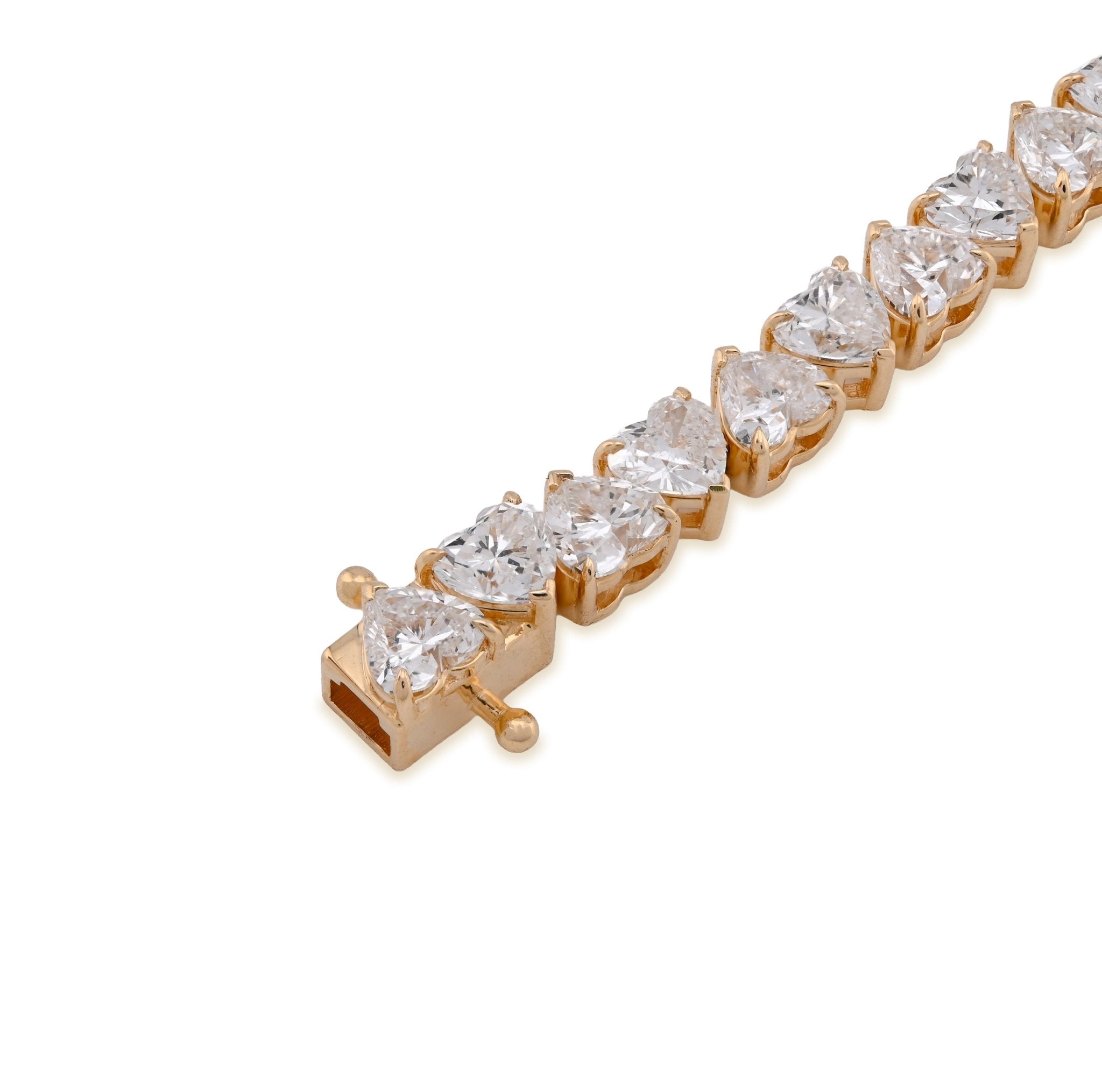 14K Yellow 30 Pointer Solitaire Gold Heart Link 12.84CT Lab Diamond 7" Women Bracelet - Elite Jewelers - Bracelets