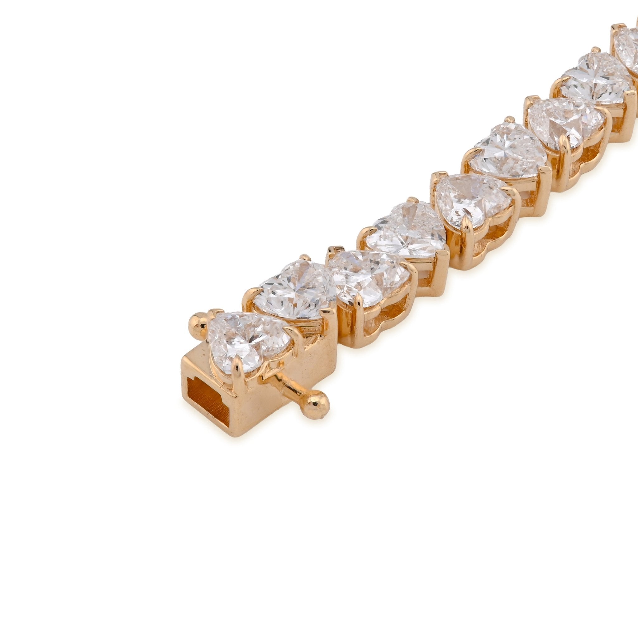14K Yellow 30 Pointer Solitaire Gold Heart Link 12.84CT Lab Diamond 7" Women Bracelet - Elite Jewelers - Bracelets