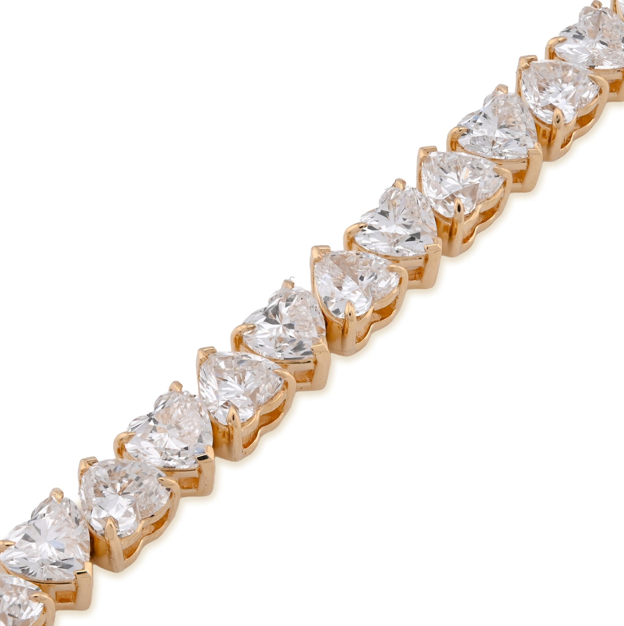 14K Yellow 30 Pointer Solitaire Gold Heart Link 12.84CT Lab Diamond 7" Women Bracelet - Elite Jewelers - Bracelets