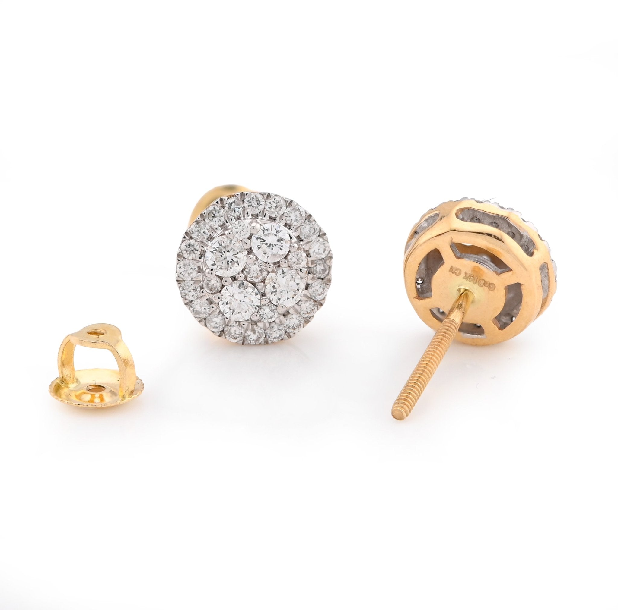 14K Yellow Gold 0.50CT Natural Diamond Halo Flower Cluster Earrings Men Women Studs - Elite Jewelers - Earrings