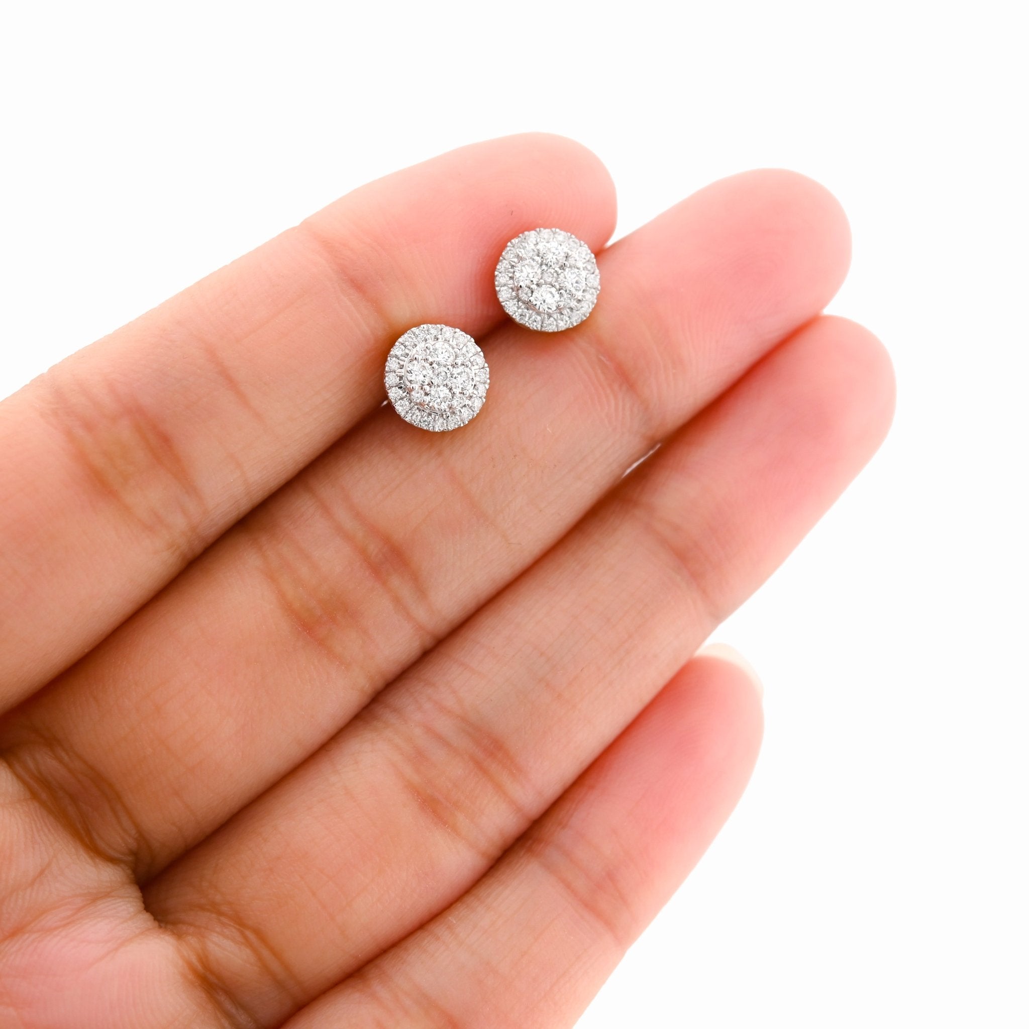14K Yellow Gold 0.50CT Natural Diamond Halo Flower Cluster Earrings Men Women Studs - Elite Jewelers - Earrings