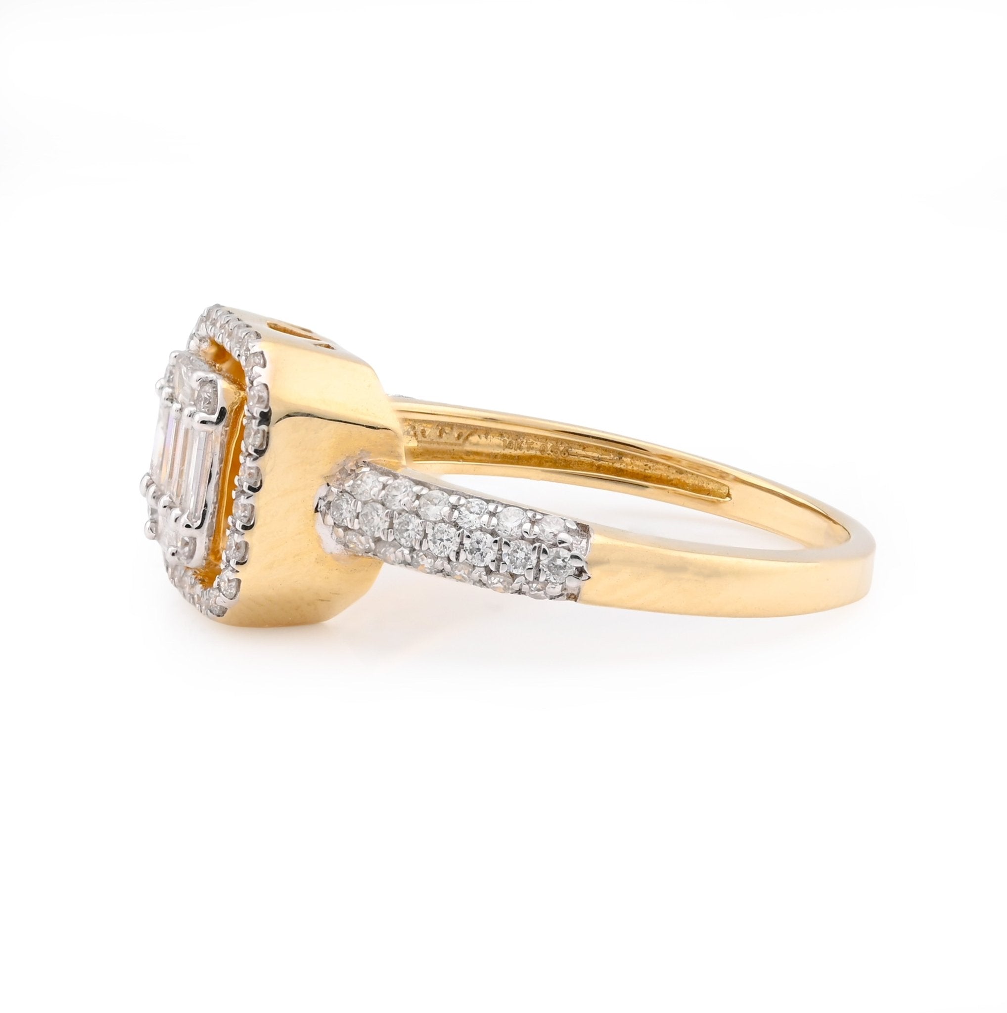 14K Yellow Gold 0.56CT Natural Diamond Round/Baguette Square shape Women Ring - Elite Jewelers - Rings