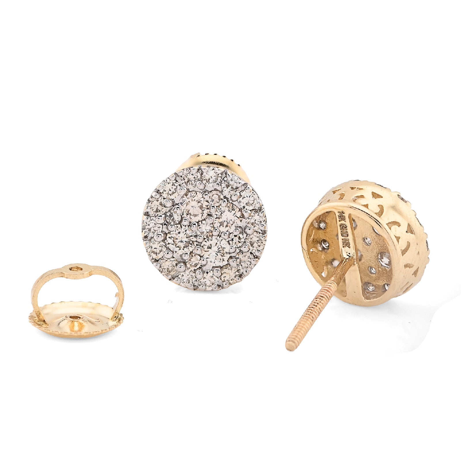 14K Yellow Gold 0.62CT Natural Diamond Round shape Halo Cluster Earrings Men Women Studs - Elite Jewelers - Earrings