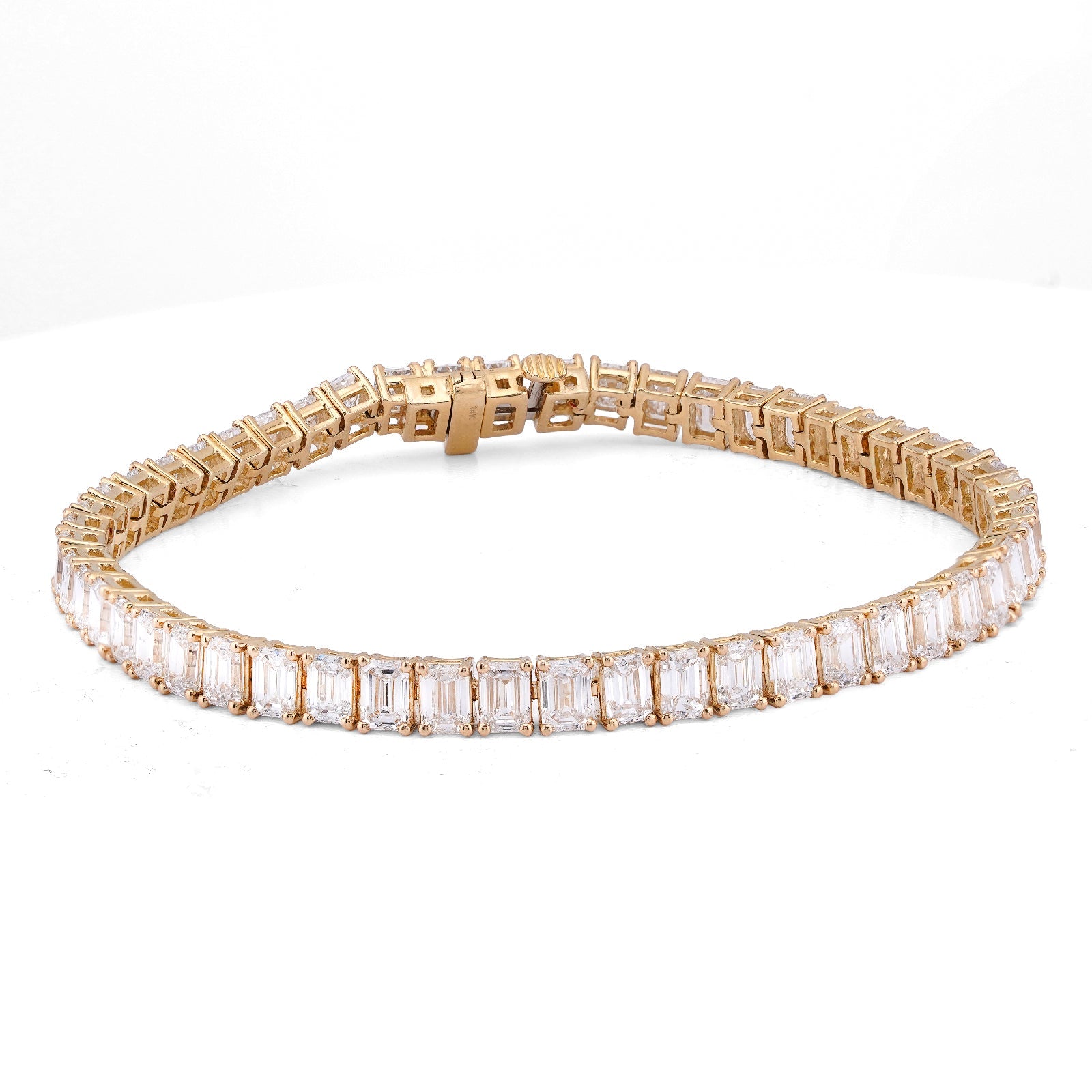 14K Yellow Gold 12.5CT Emerald Solitaire 7" Lab Diamond Tennis Bracelet - Elite Jewelers-Bracelets