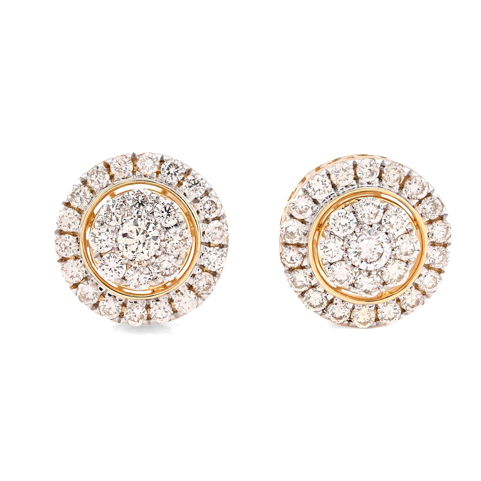 14K Yellow Gold 1.25CT Natural Diamond Round Cluster Halo Shape Men Women Earrings - Elite Jewelers - Earrings