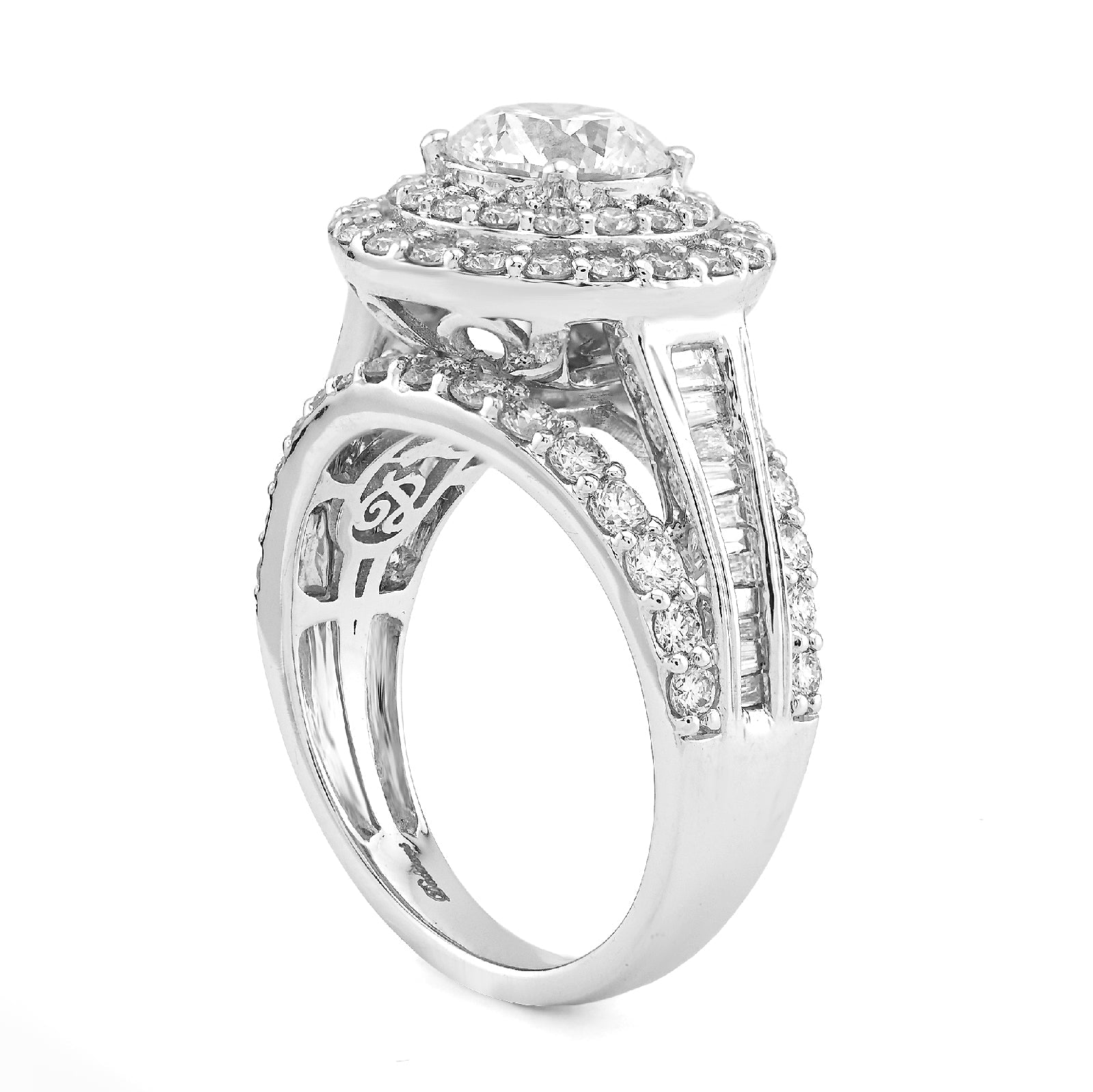 14K Yellow Gold 1.51CT Centre Round Solitaire Halo 3.3TC Side Baguette Lab DImaond Women Ring - Elite Jewelers - Rings