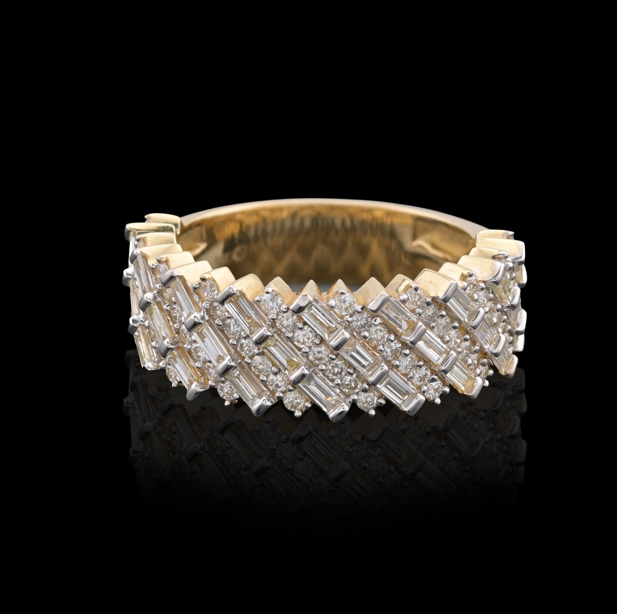 14K Yellow Gold 2.5CT Natural Diamond Round/Baguette Rectangular Men Ring 10g - Elite Jewelers - Rings