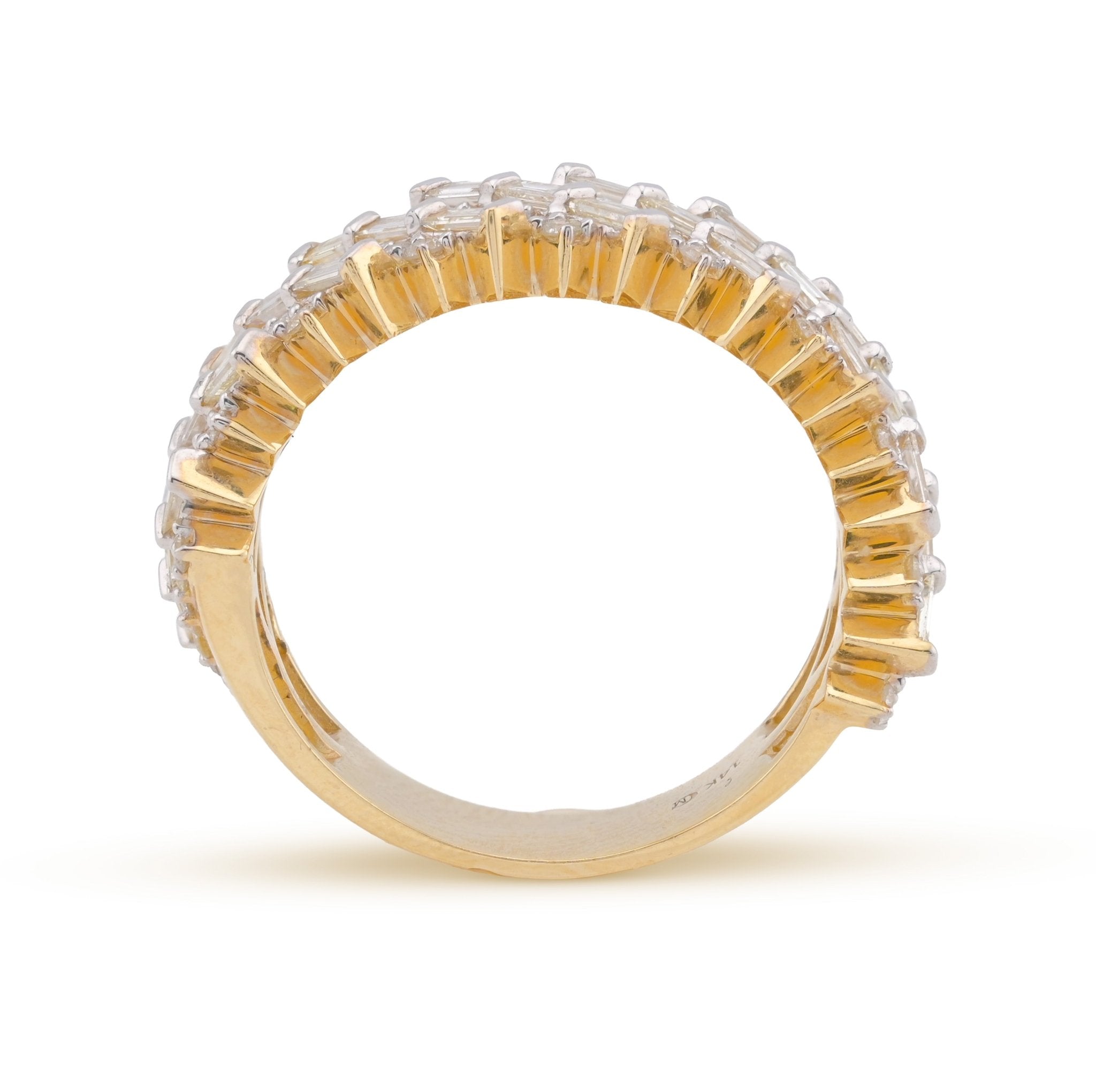 14K Yellow Gold 2.5CT Natural Diamond Round/Baguette Rectangular Men Ring 10g - Elite Jewelers - Rings