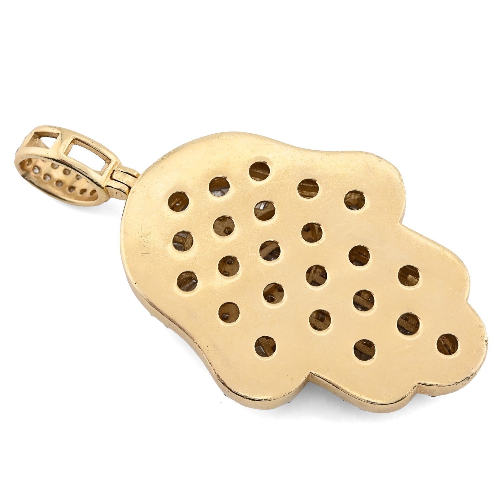 14k Yellow Gold 27.7gm 5.9CTW Round/Baguette Diamond Evil Eye Hamsa Hand Pendant - Elite Jewelers - Charms & Pendants