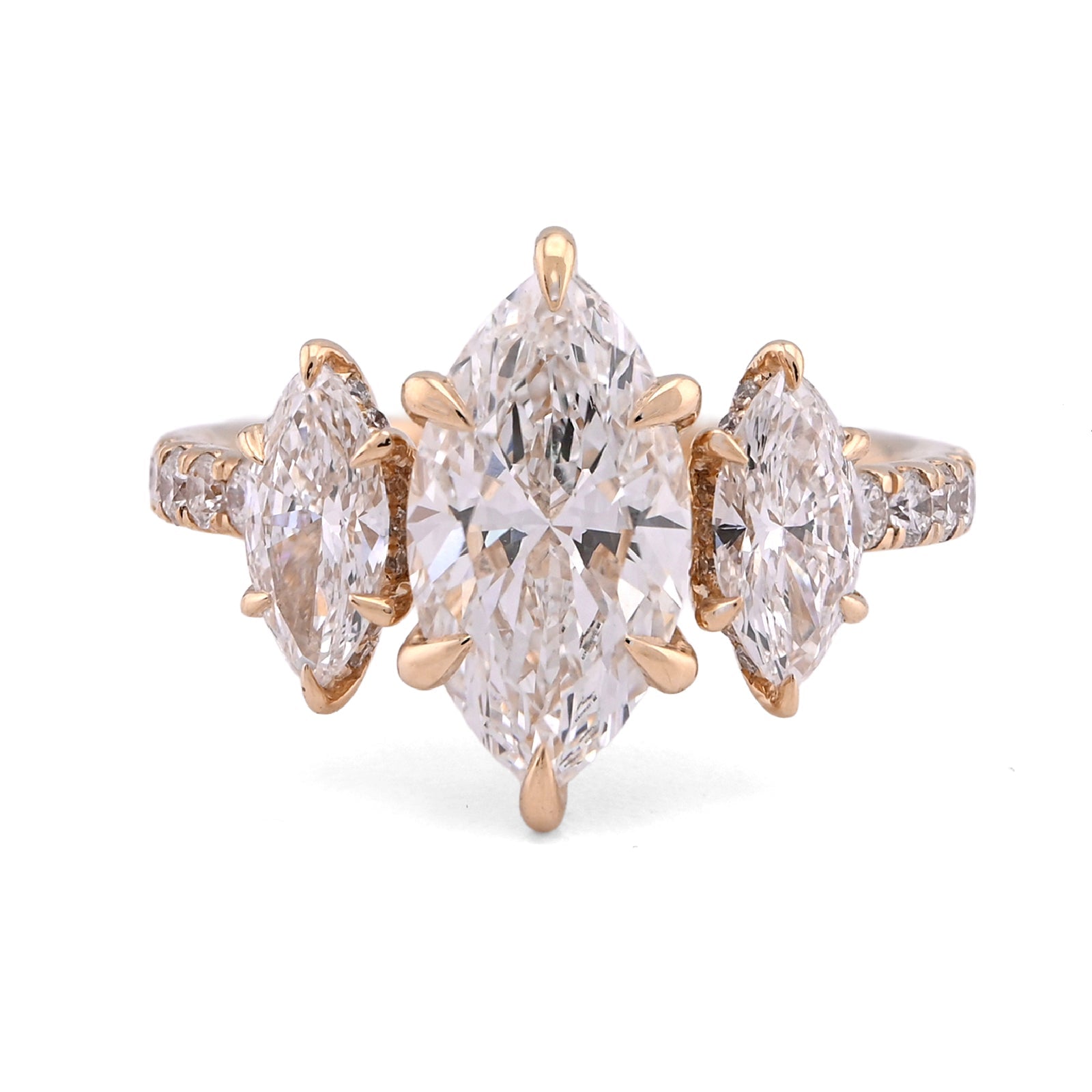 14K Yellow Gold 2CT Marquise Solitaire 3 Pair Centre 3.45TC Lab Diamond Women Ring - Elite Jewelers - Rings