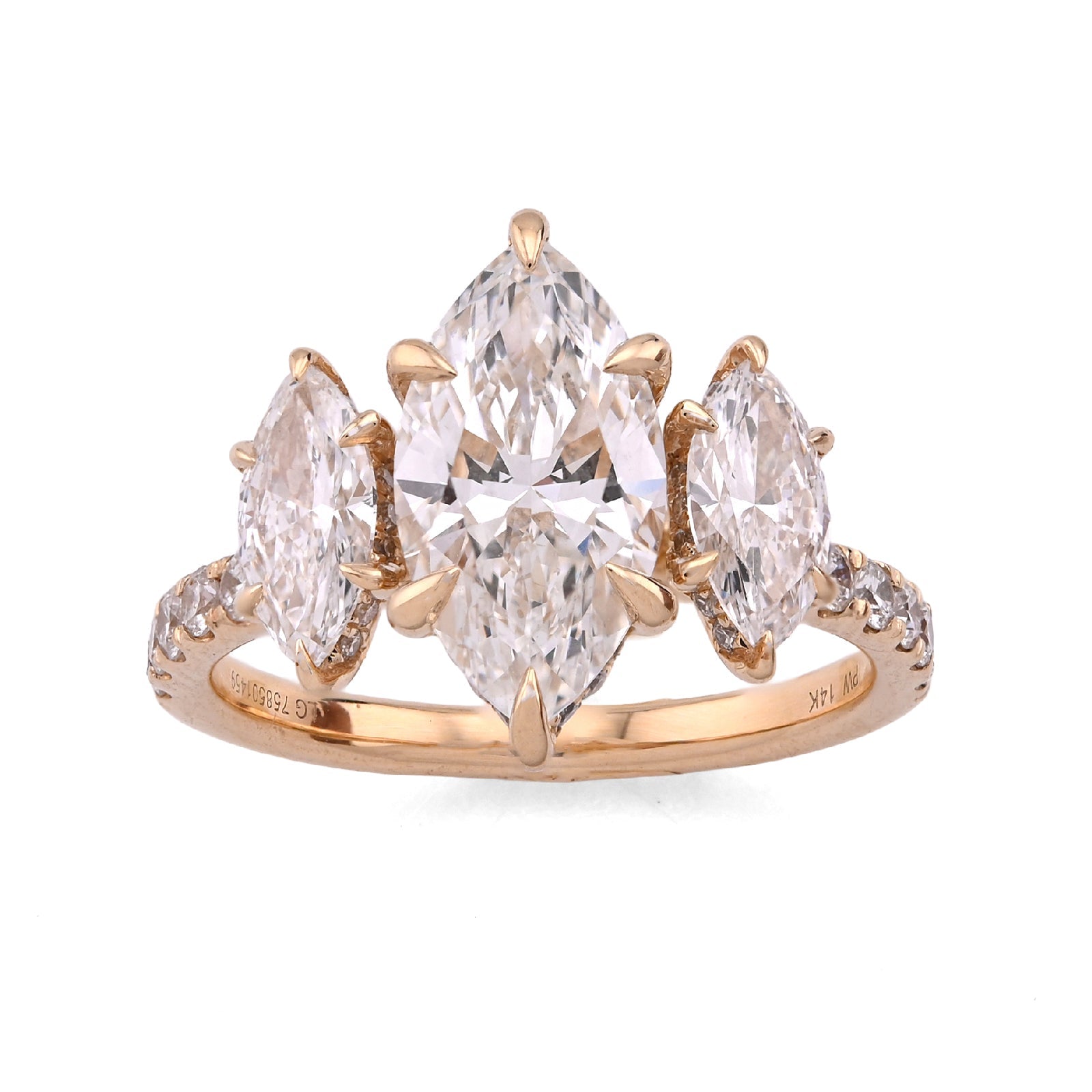 14K Yellow Gold 2CT Marquise Solitaire 3 Pair Centre 3.45TC Lab Diamond Women Ring - Elite Jewelers - Rings