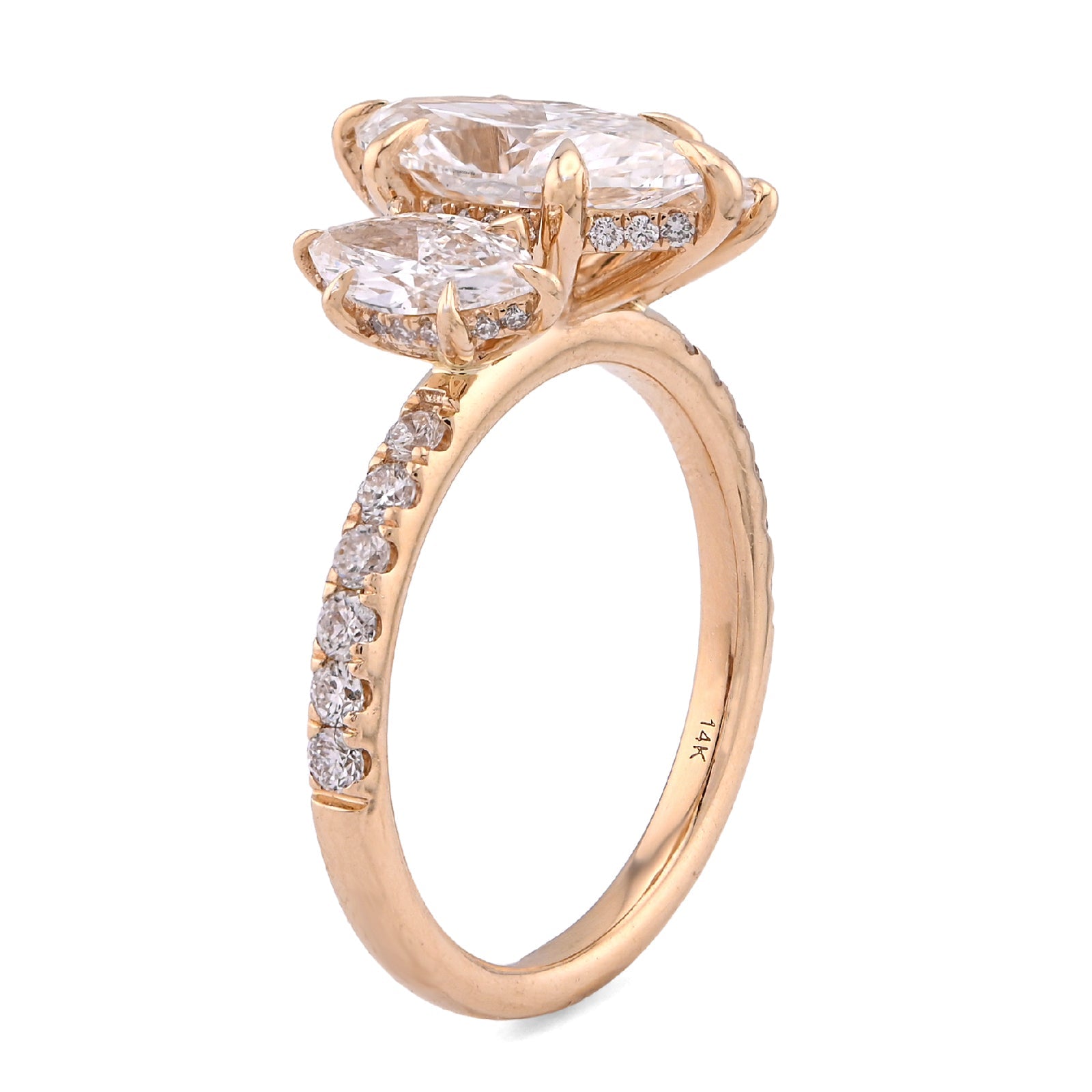 14K Yellow Gold 2CT Marquise Solitaire 3 Pair Centre 3.45TC Lab Diamond Women Ring - Elite Jewelers - Rings