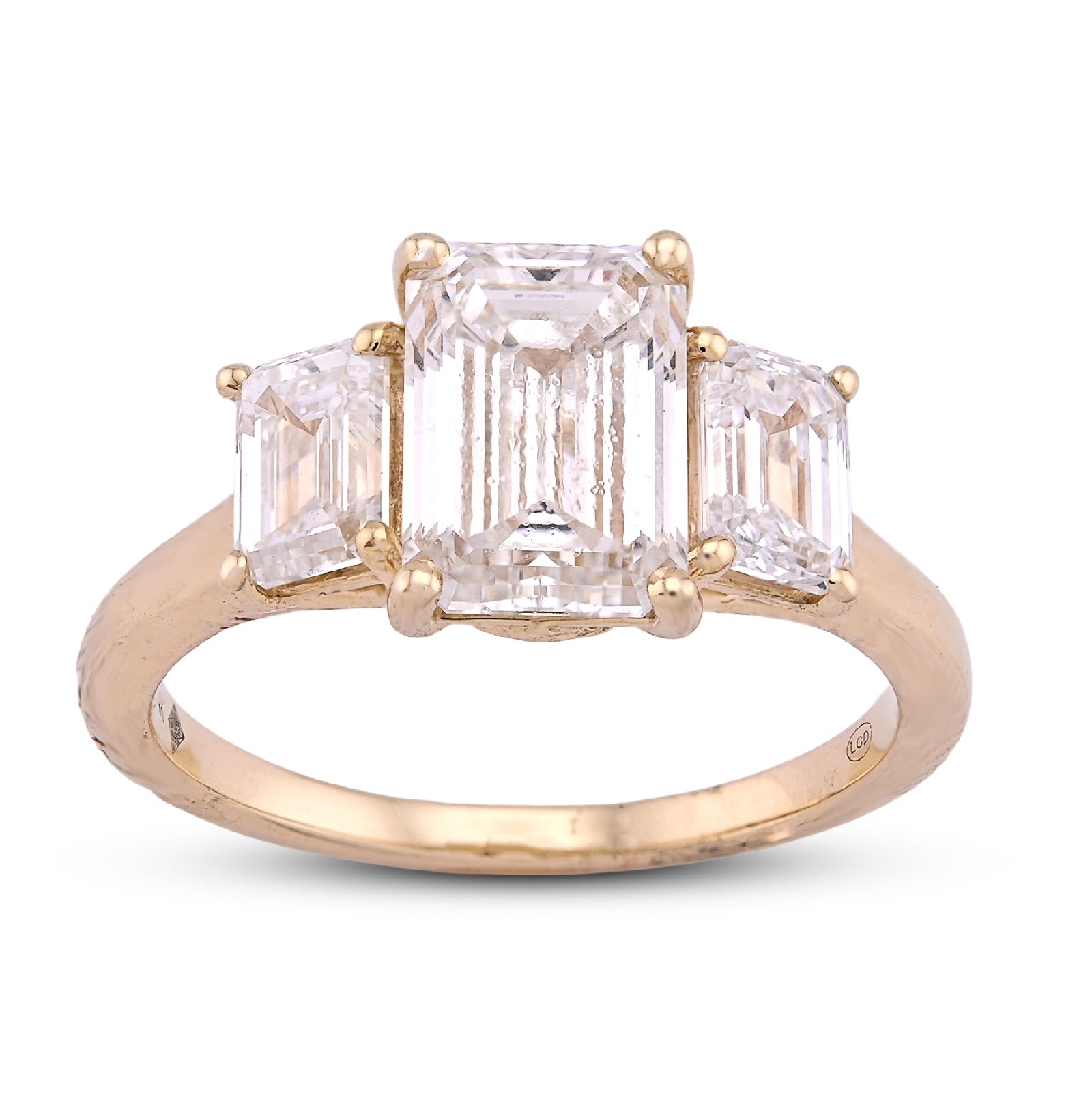 14K Yellow Gold 3 Emerald Centre 3CT Lab Diamond Women Ring - Elite Jewelers - Rings