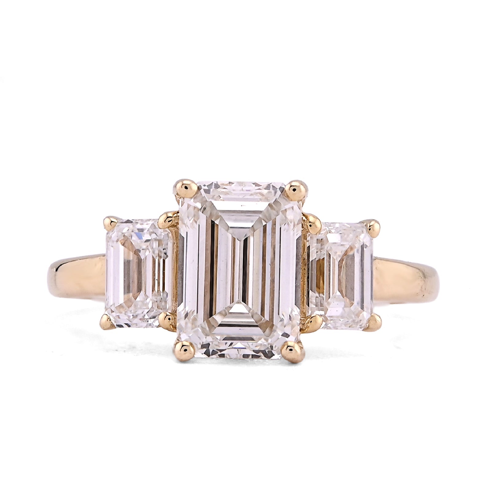 14K Yellow Gold 3 Emerald Centre 3CT Lab Diamond Women Ring - Elite Jewelers - Rings
