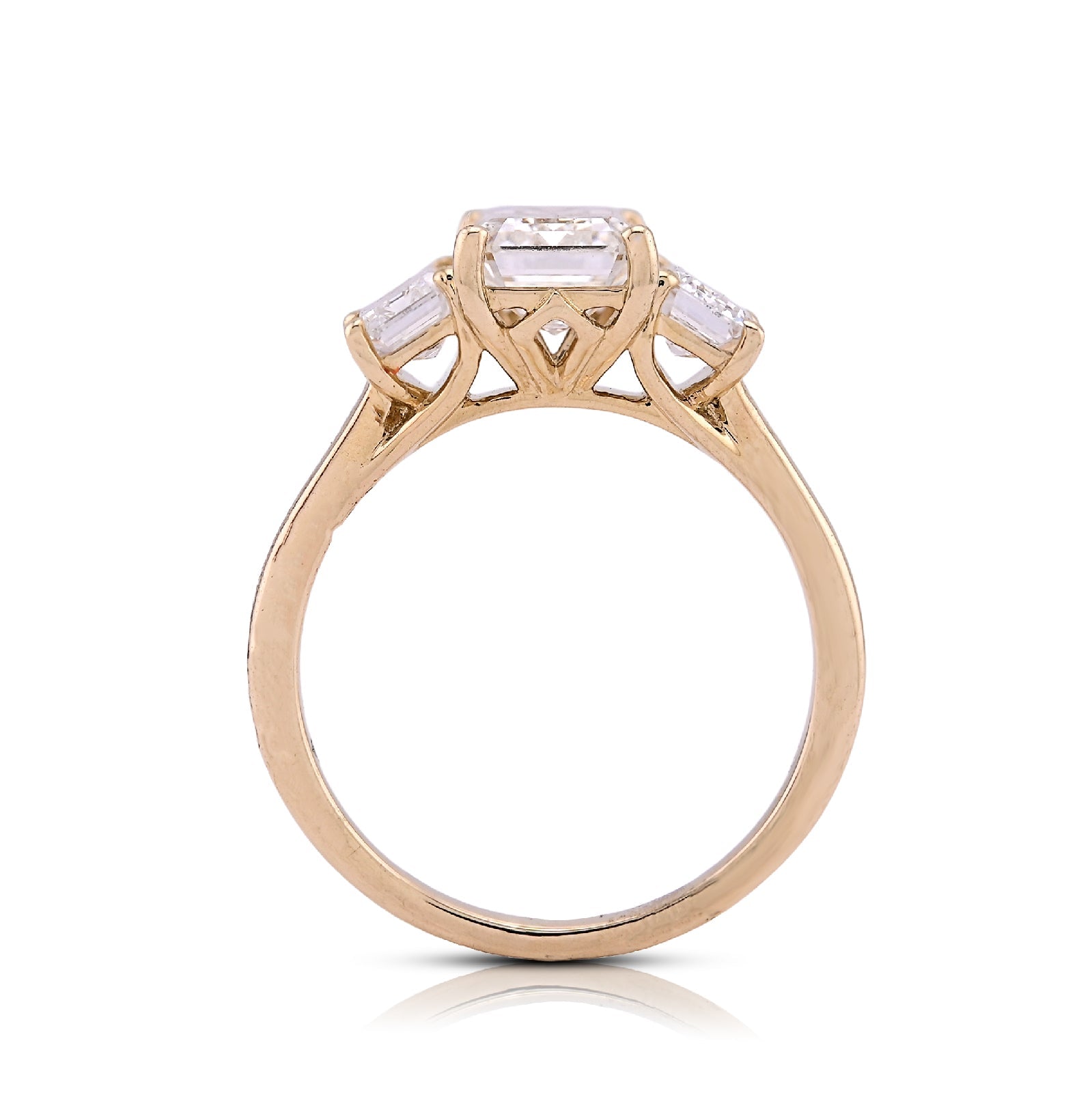 14K Yellow Gold 3 Emerald Centre 3CT Lab Diamond Women Ring - Elite Jewelers - Rings