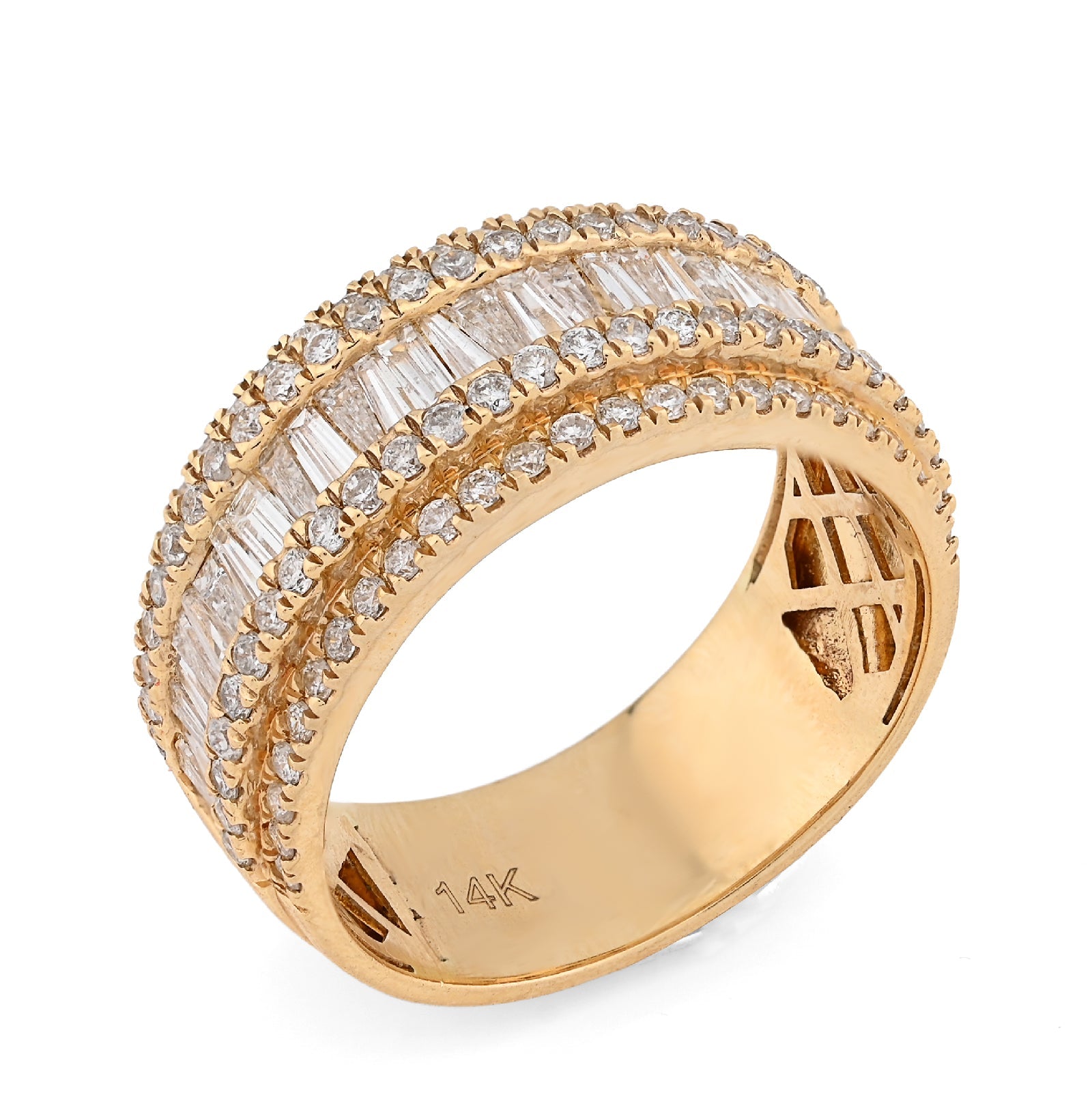 14K Yellow Gold 3.25 CT Natural Diamond Round/Baguette Men Ring - Elite Jewelers - Rings