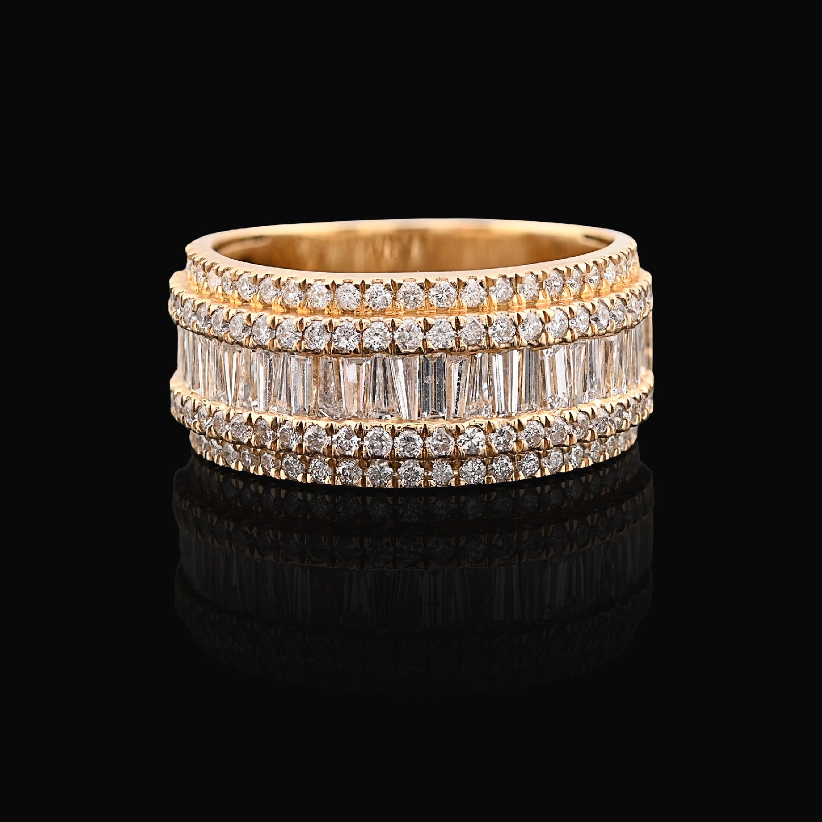 14K Yellow Gold 3.25 CT Natural Diamond Round/Baguette Men Ring - Elite Jewelers - Rings