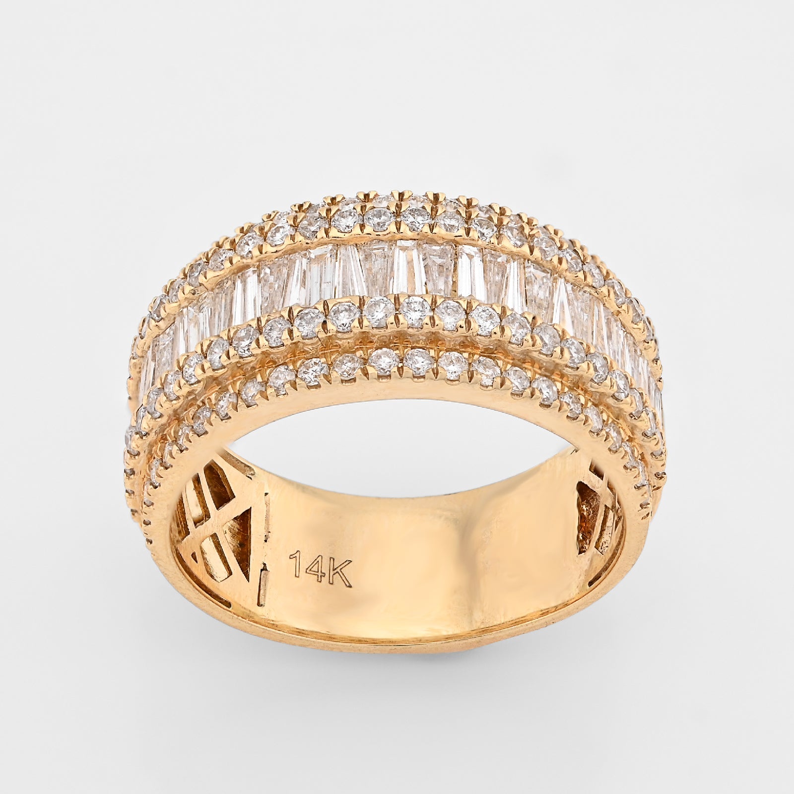 14K Yellow Gold 3.25 CT Natural Diamond Round/Baguette Men Ring - Elite Jewelers - Rings