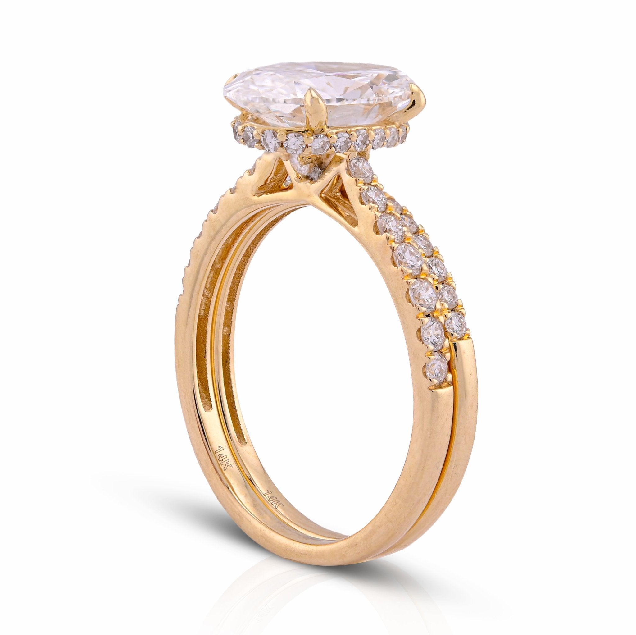 14K Yellow Gold 3.40CT Oval Cnetre Solitaire Lab Diamond Women Ring with Band - Elite Jewelers - Rings