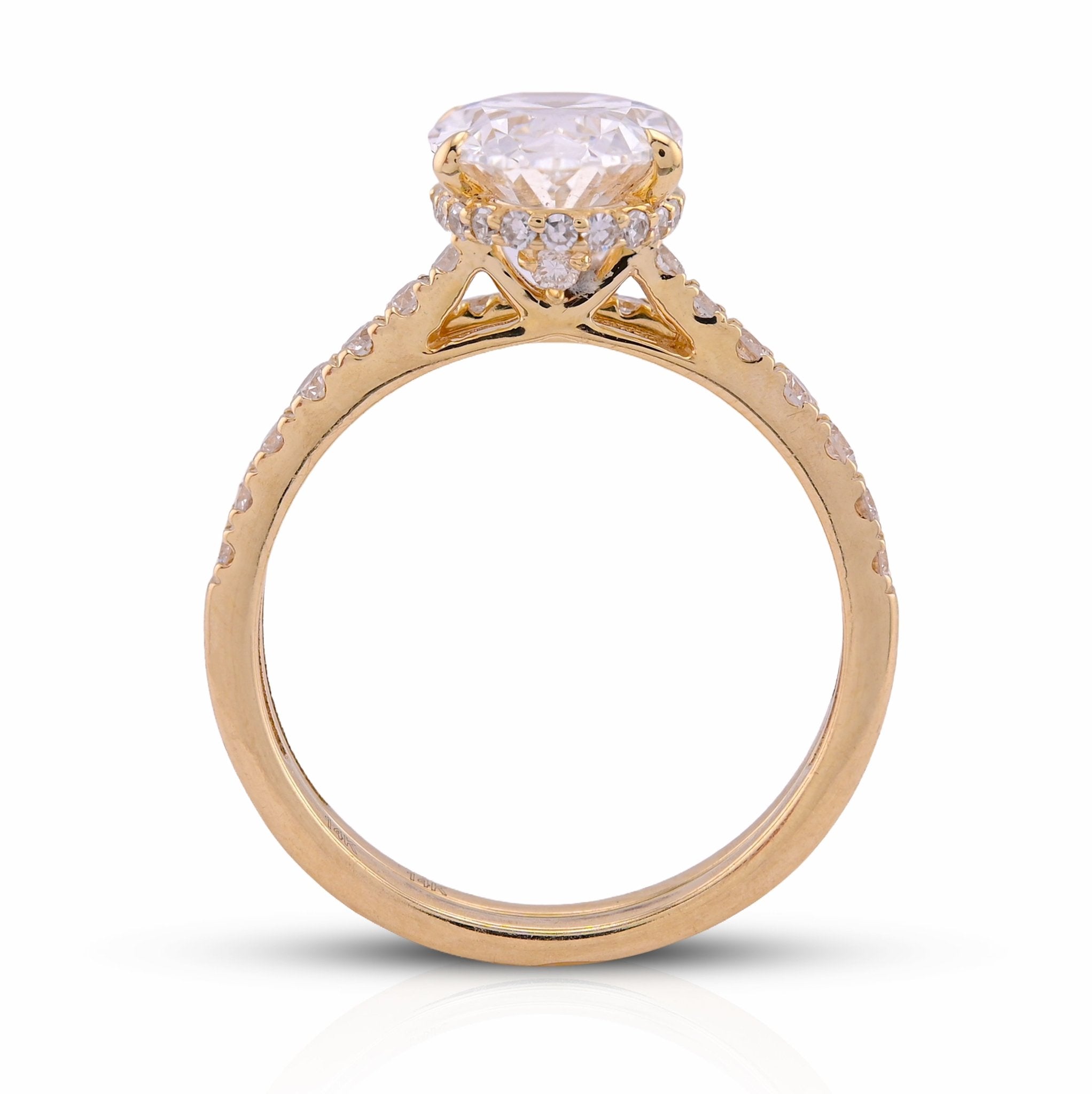 14K Yellow Gold 3.40CT Oval Cnetre Solitaire Lab Diamond Women Ring with Band - Elite Jewelers - Rings