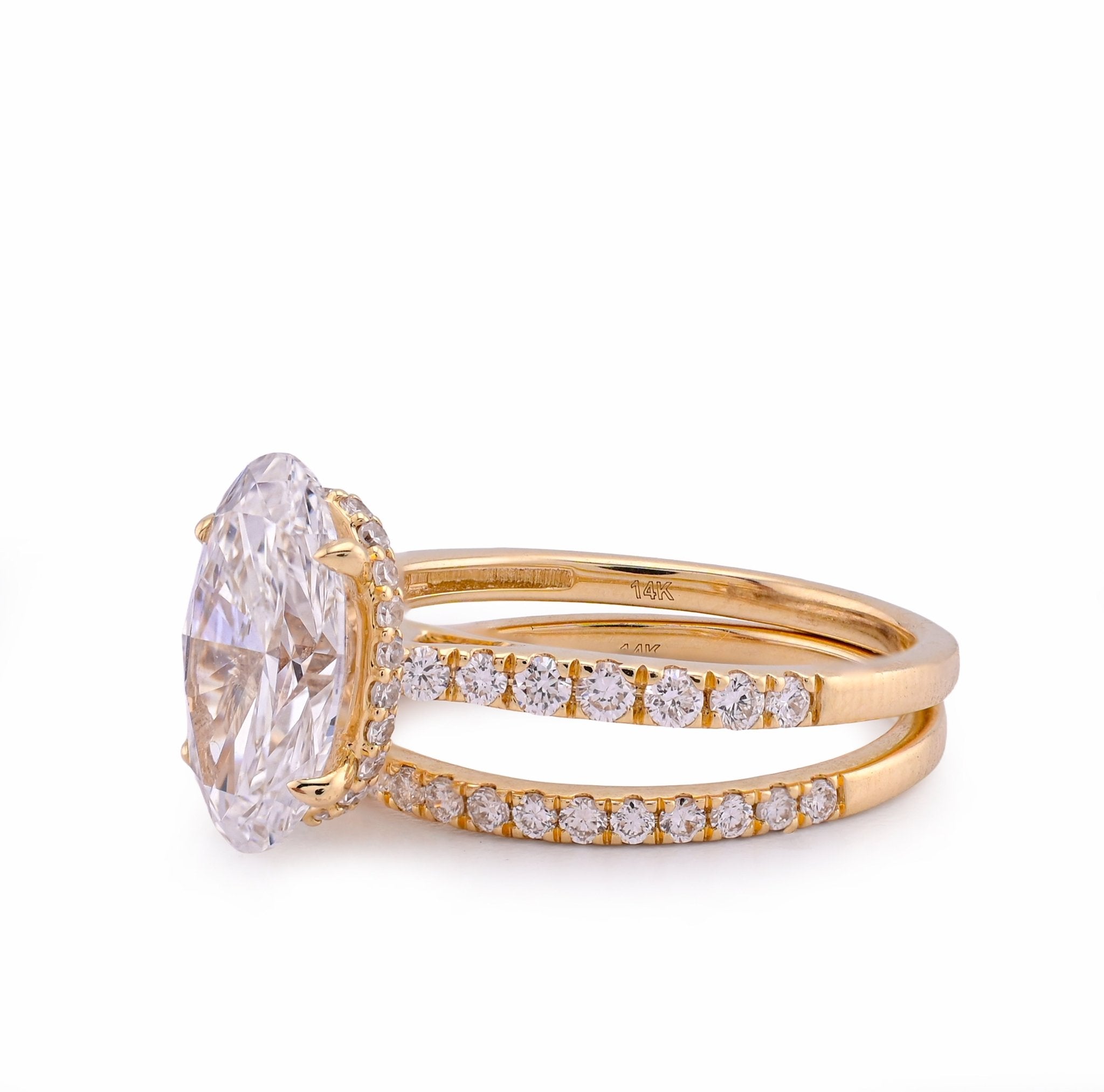 14K Yellow Gold 3.40CT Oval Cnetre Solitaire Lab Diamond Women Ring with Band - Elite Jewelers - Rings